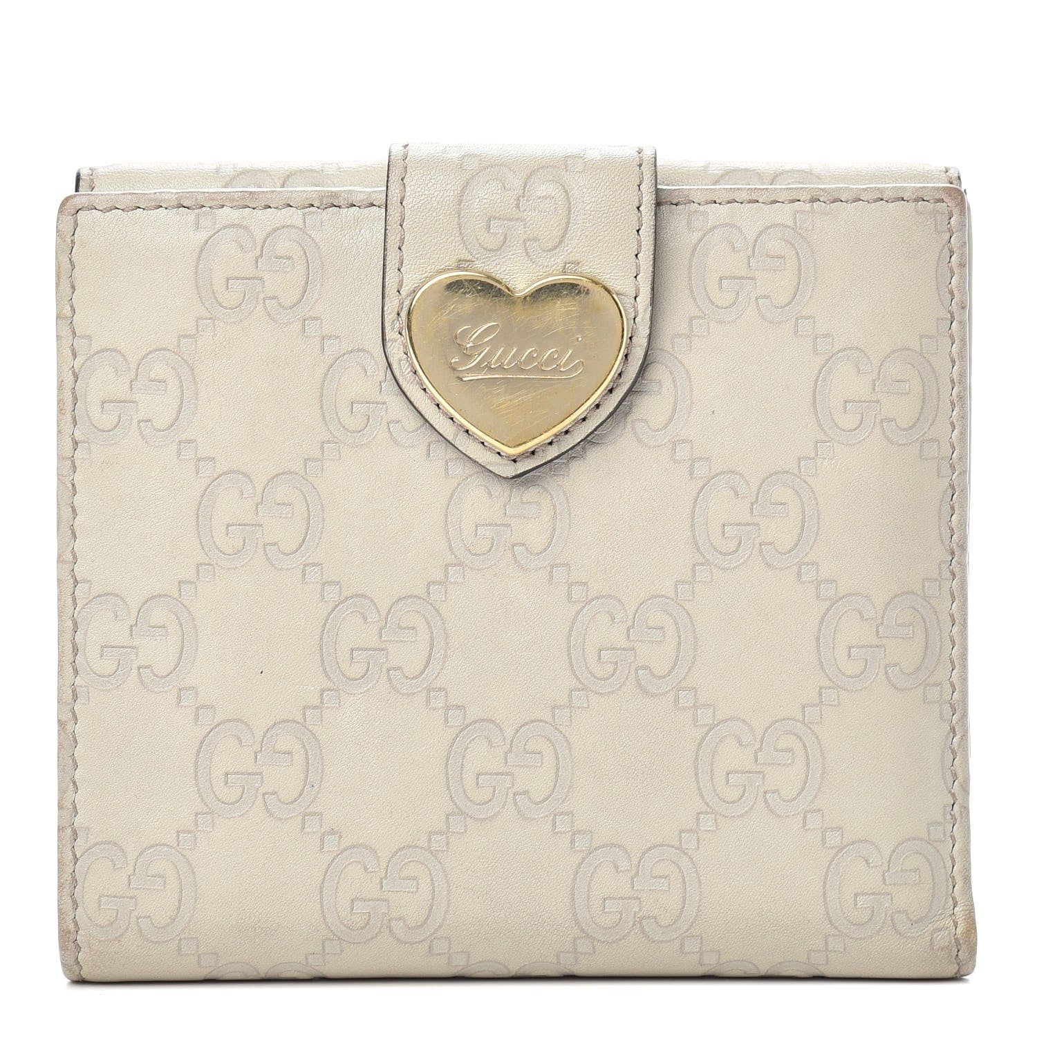 Gucci Guccissima Heart French Flap Wallet White 1 of 6