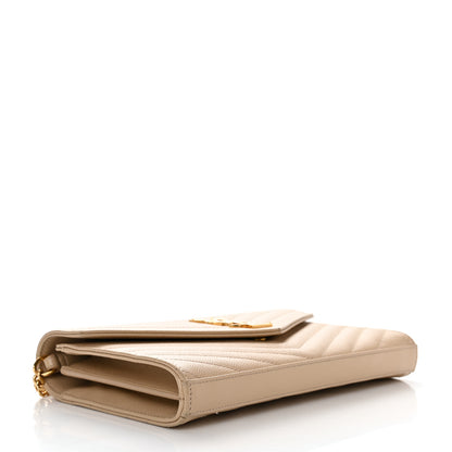 Saint Laurent Grain De Poudre Matelasse Chevron Monogram Chain Wallet Nude Powder 4 of 11