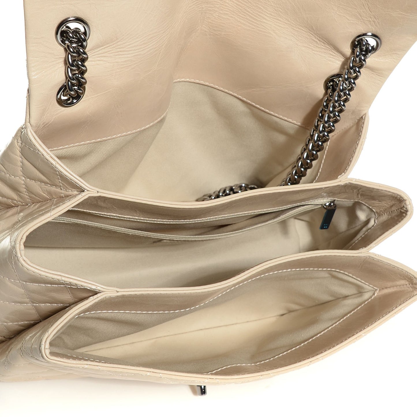 Aged Calfskin Quilted Supple Trapeze Flap Light Beige
