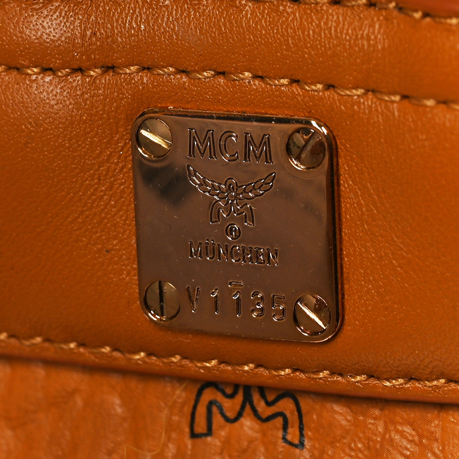 MCM Visetos Medium Stark Logo Stripe Backpack Cognac Red 7 of 8