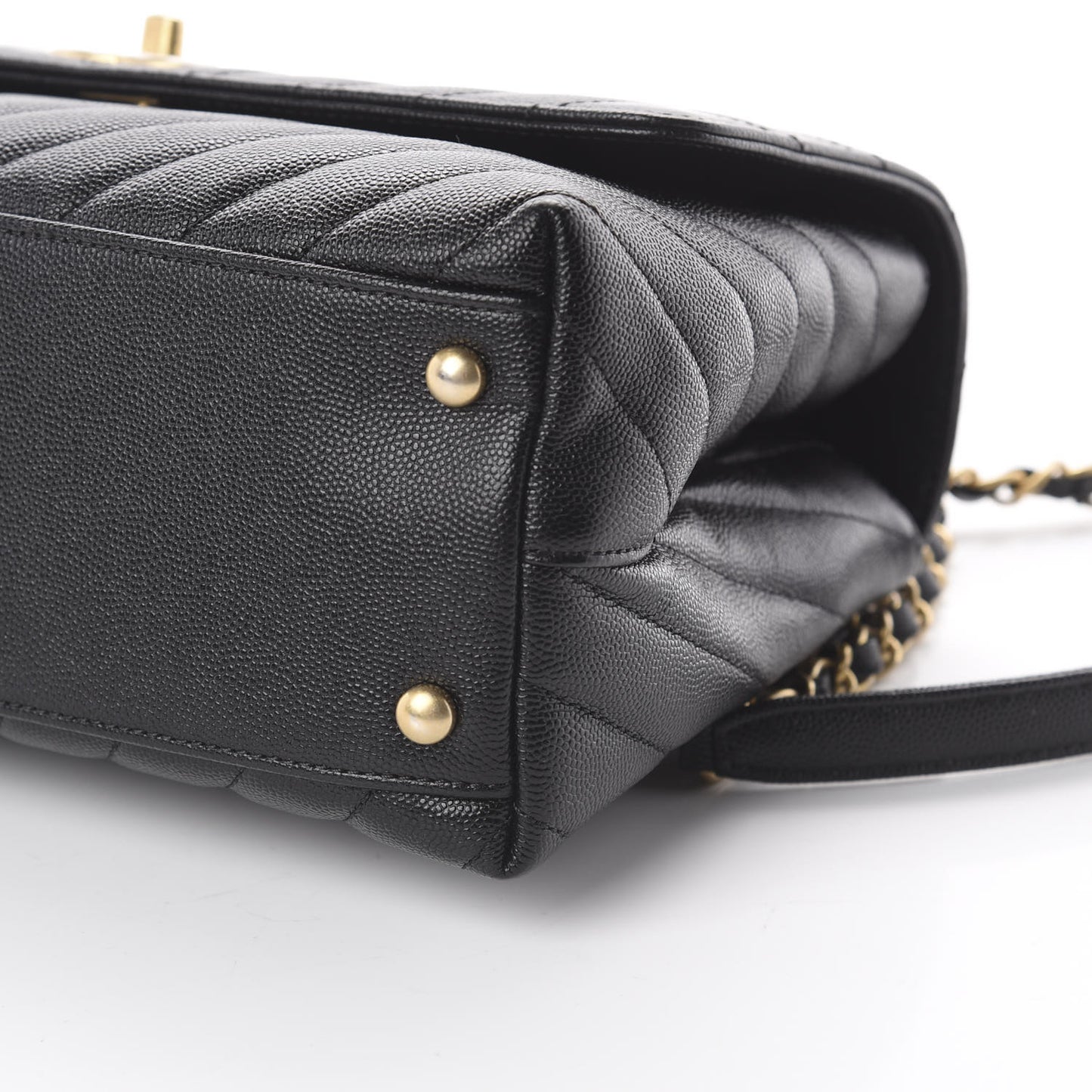 Caviar Chevron Quilted Small Coco Handle Flap Black