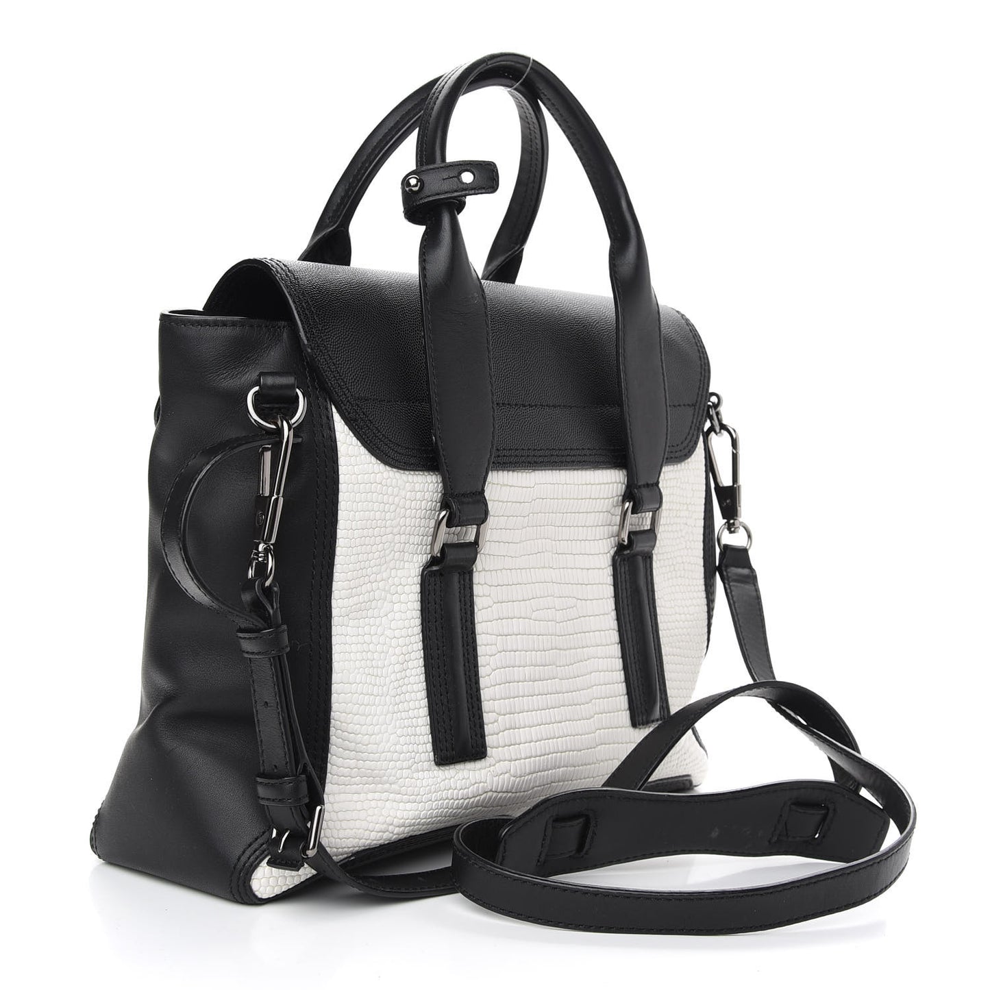 Embossed Medium Pashli Satchel Black White