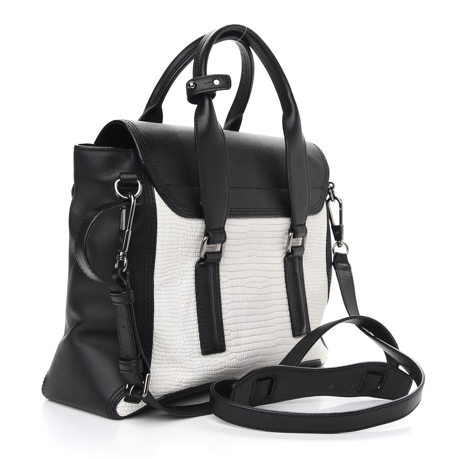 3.1 Phillip Lim Embossed Medium Pashli Satchel Black White 3 of 8