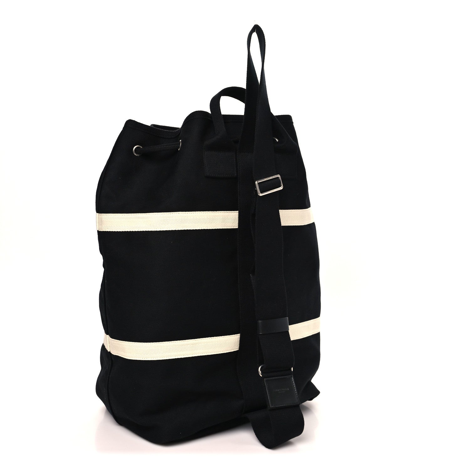 Saint Laurent Canvas Rive Gauche Drawstring Backpack Black White 3 of 8