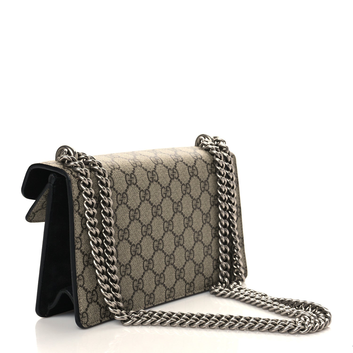 Gucci GG Supreme Monogram Suede Crystal Small Dionysus Shoulder Bag Beige Ebony Black 3 of 8