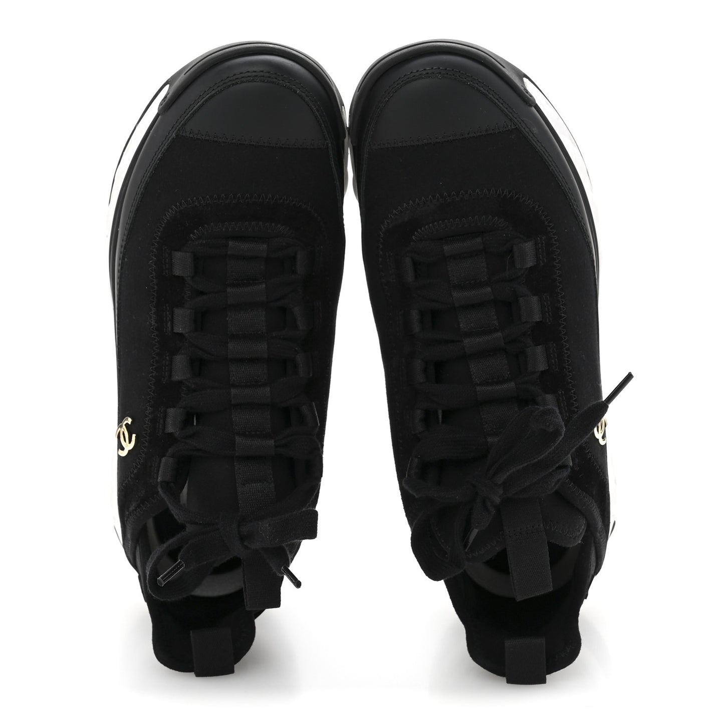Velvet Calfskin Mixed Fibers CC Sneakers 38 Black