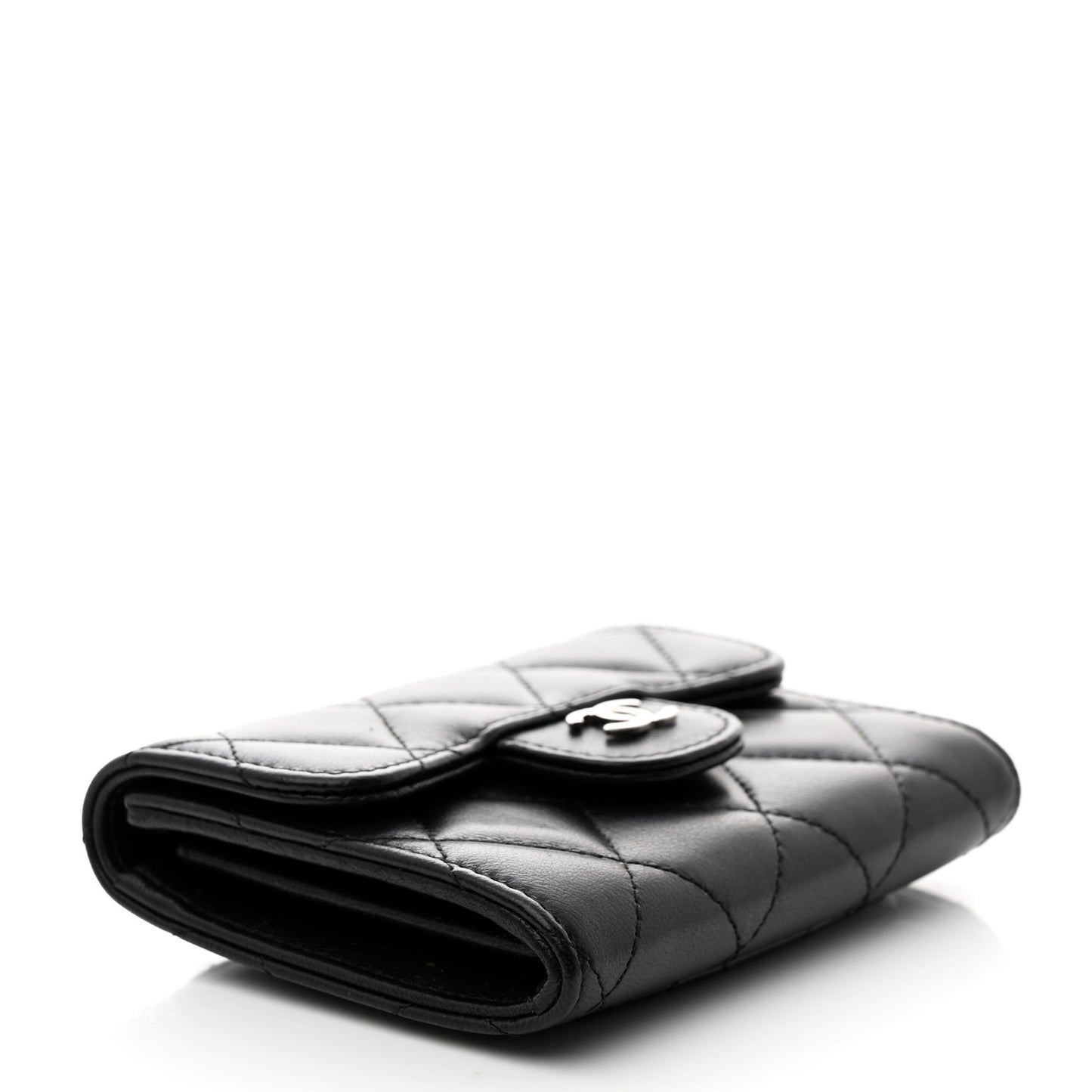 Lambskin Quilted Flap Card Holder Wallet Black