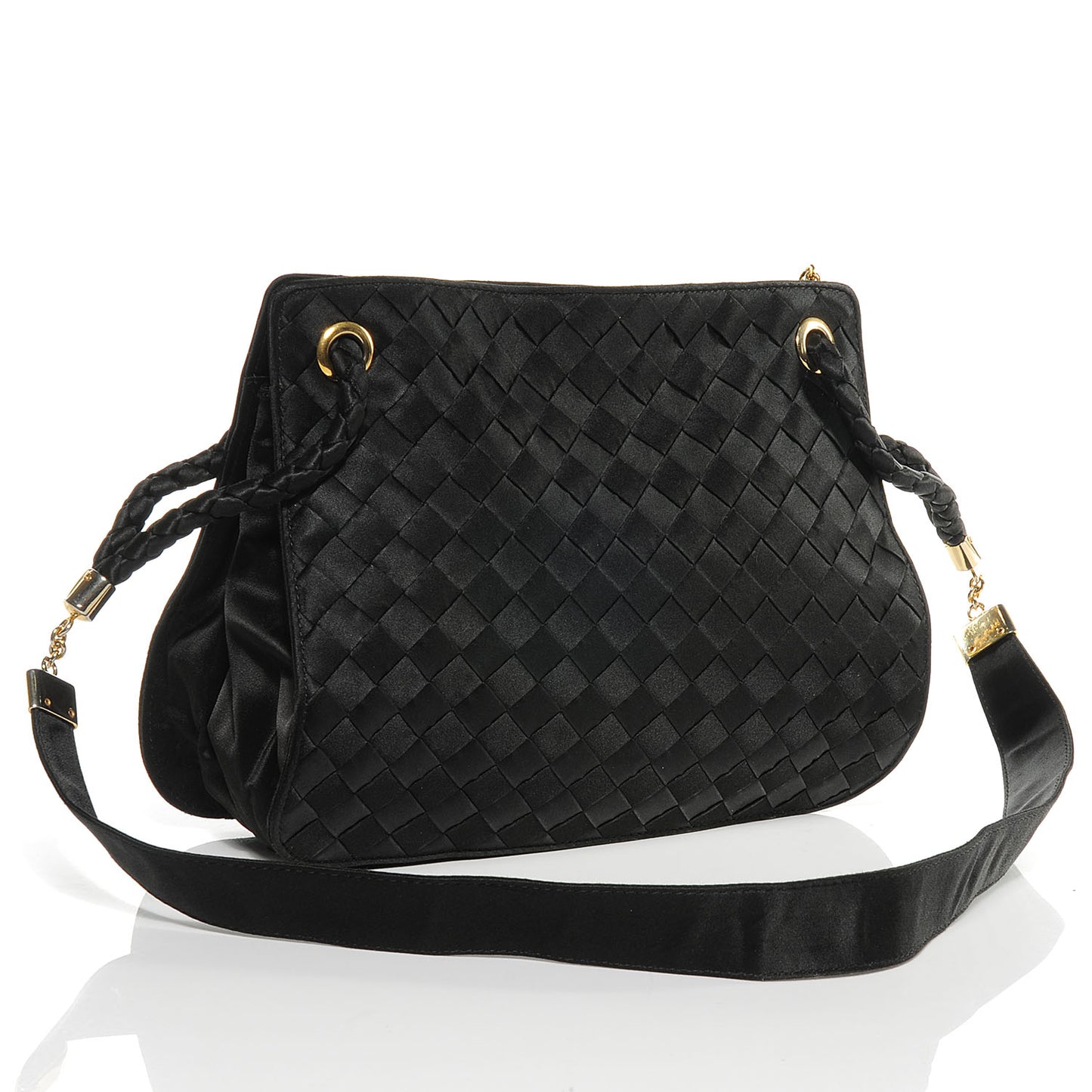 Vintage Woven Satin Shoulder Bag Black
