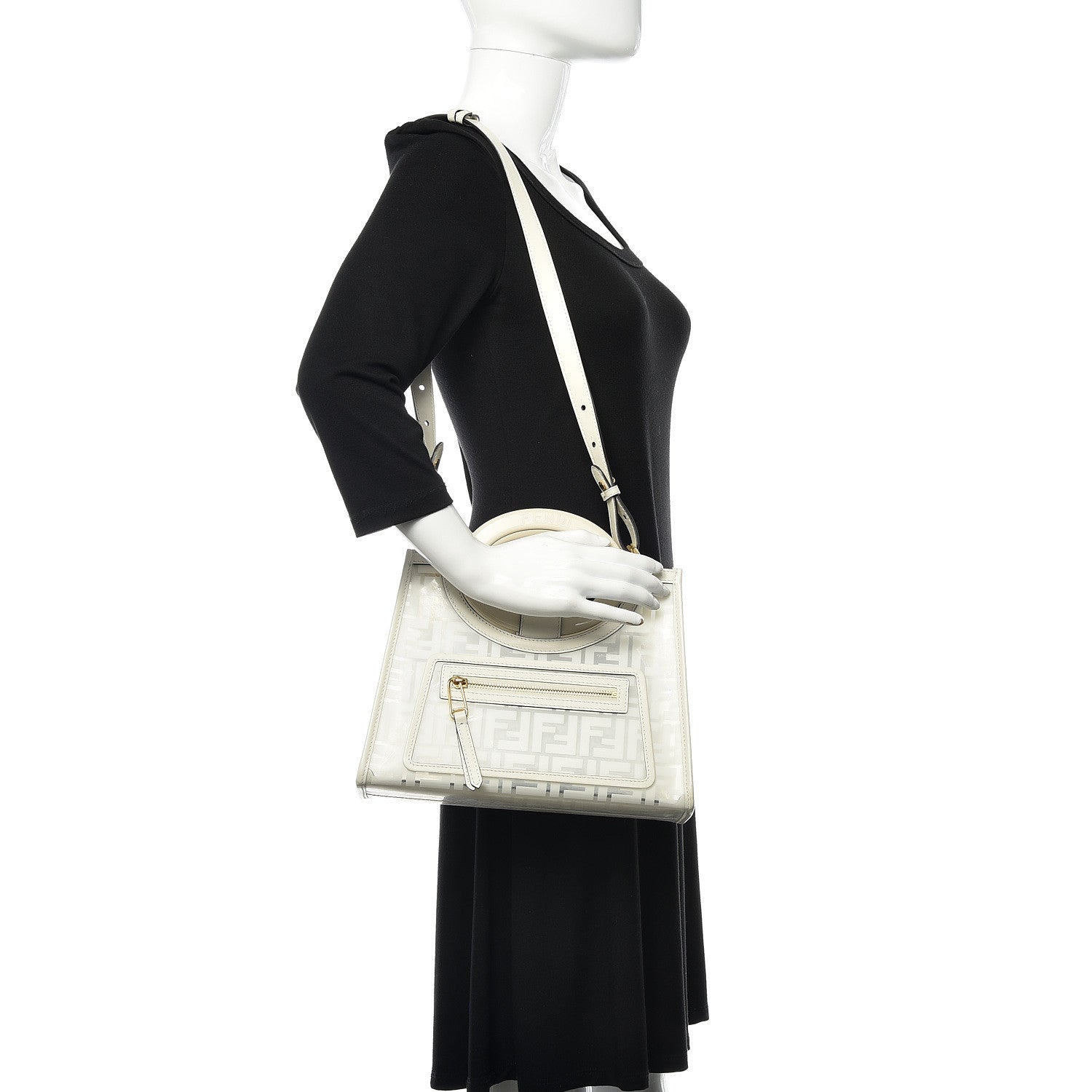 Fendi TPU FF Vitello Century Plexiglass Small Runaway Shopper Tote White 2 of 12