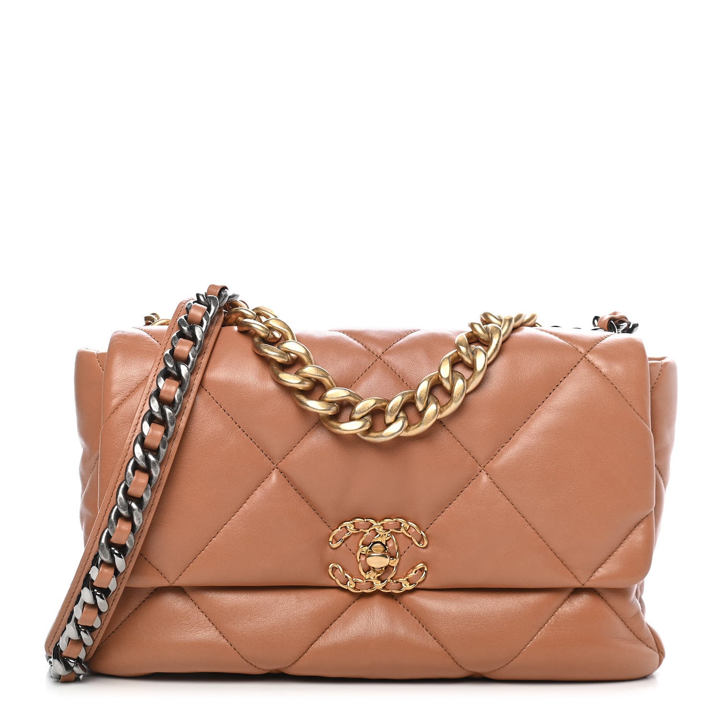 Lambskin Quilted Large Chanel 19 Flap Brown