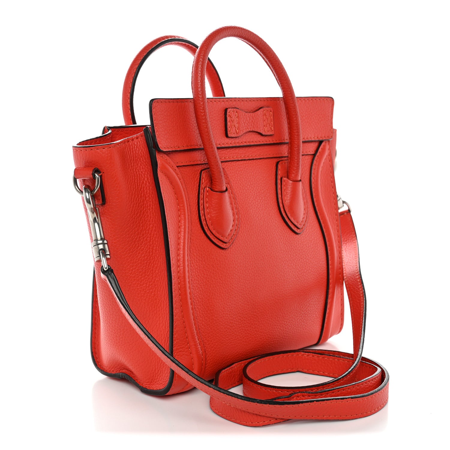 Celine Drummed Calfskin Nano Luggage Vermillion 3 of 11