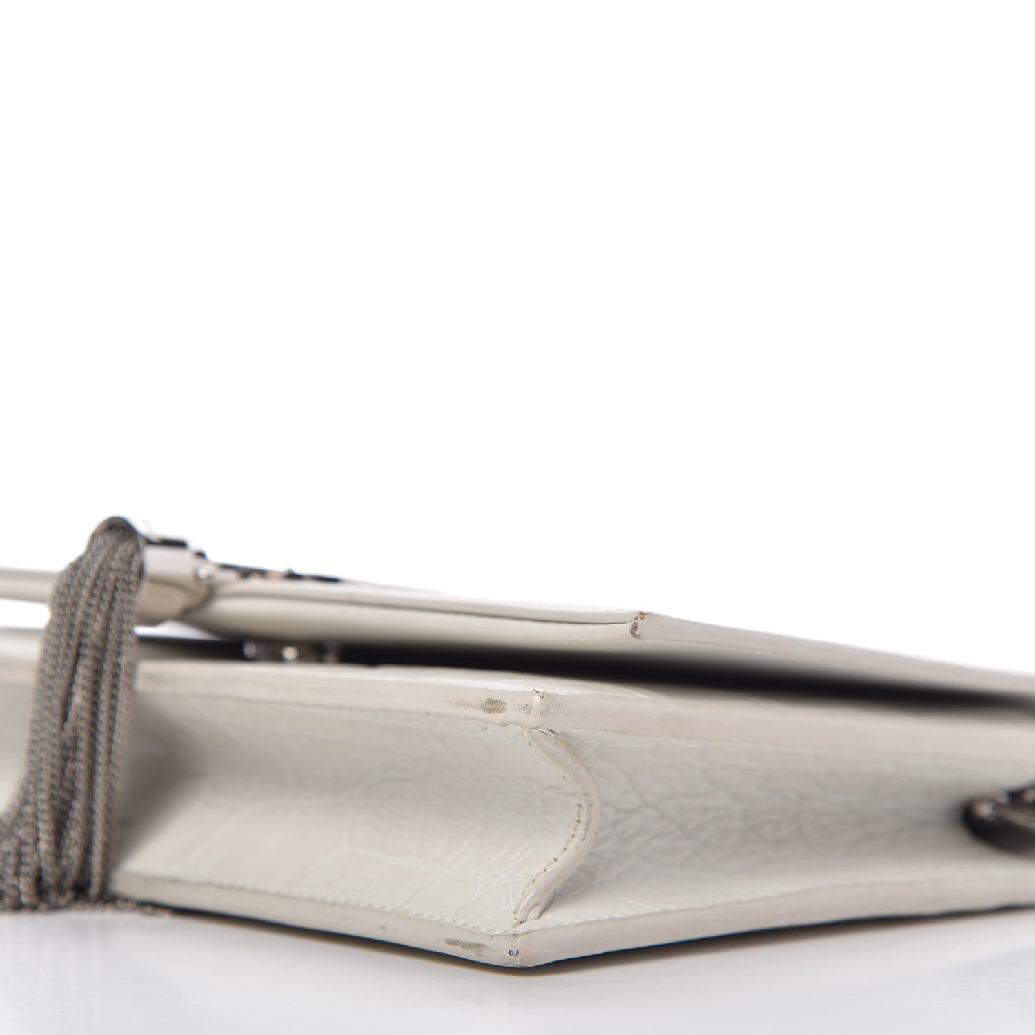 Saint Laurent Calfskin Crocodile Embossed Kate Monogram Tassel Chain Wallet Crema Soft 7 of 9