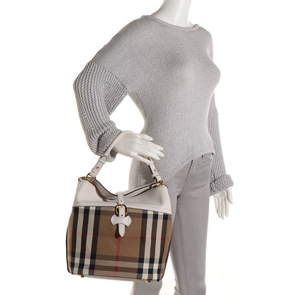 Burberry Grainy Calfskin House Check Buckle Medium Sycamore Hobo White 2 of 11