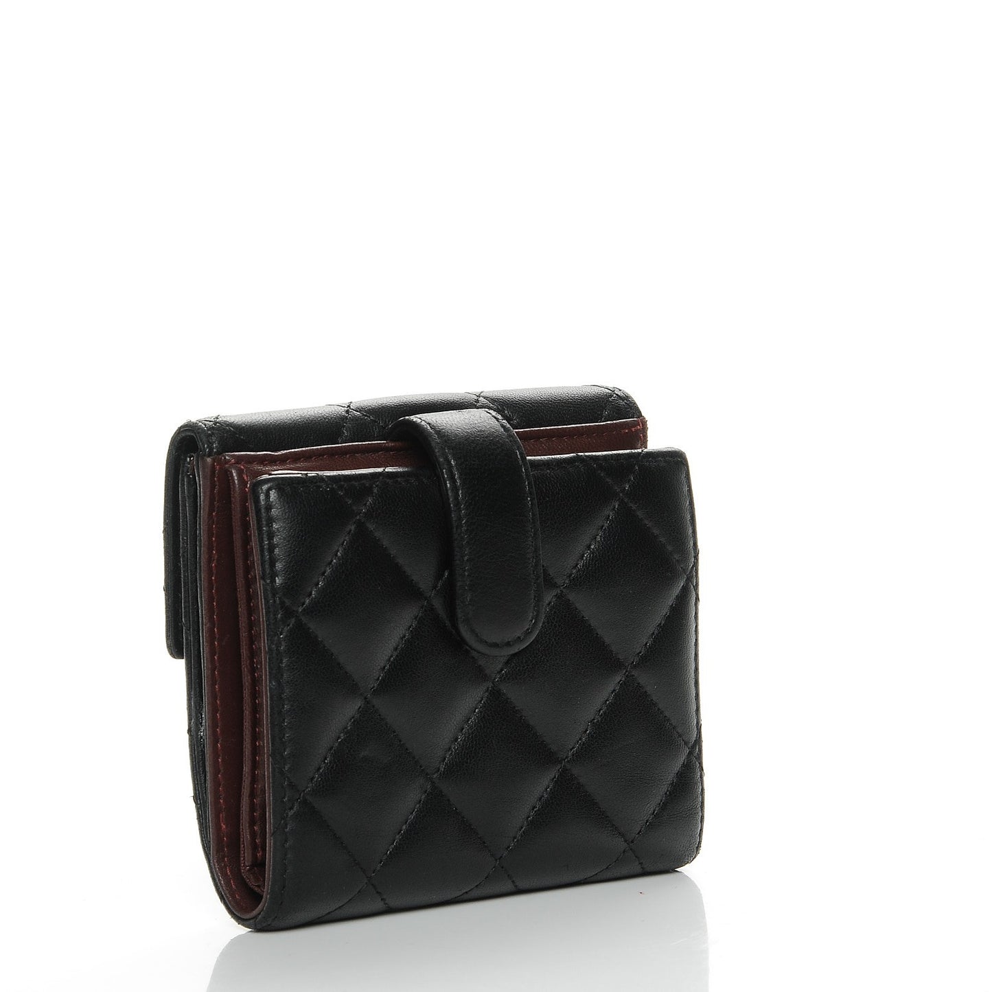 Lambskin Quilted Compact French Flap Wallet Black