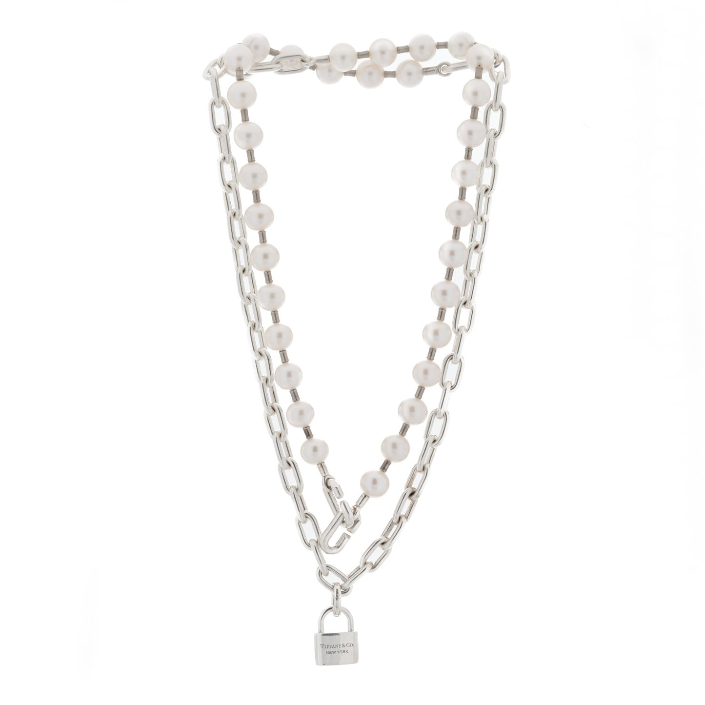 Sterling Silver Pearl HardWear Lock Necklace
