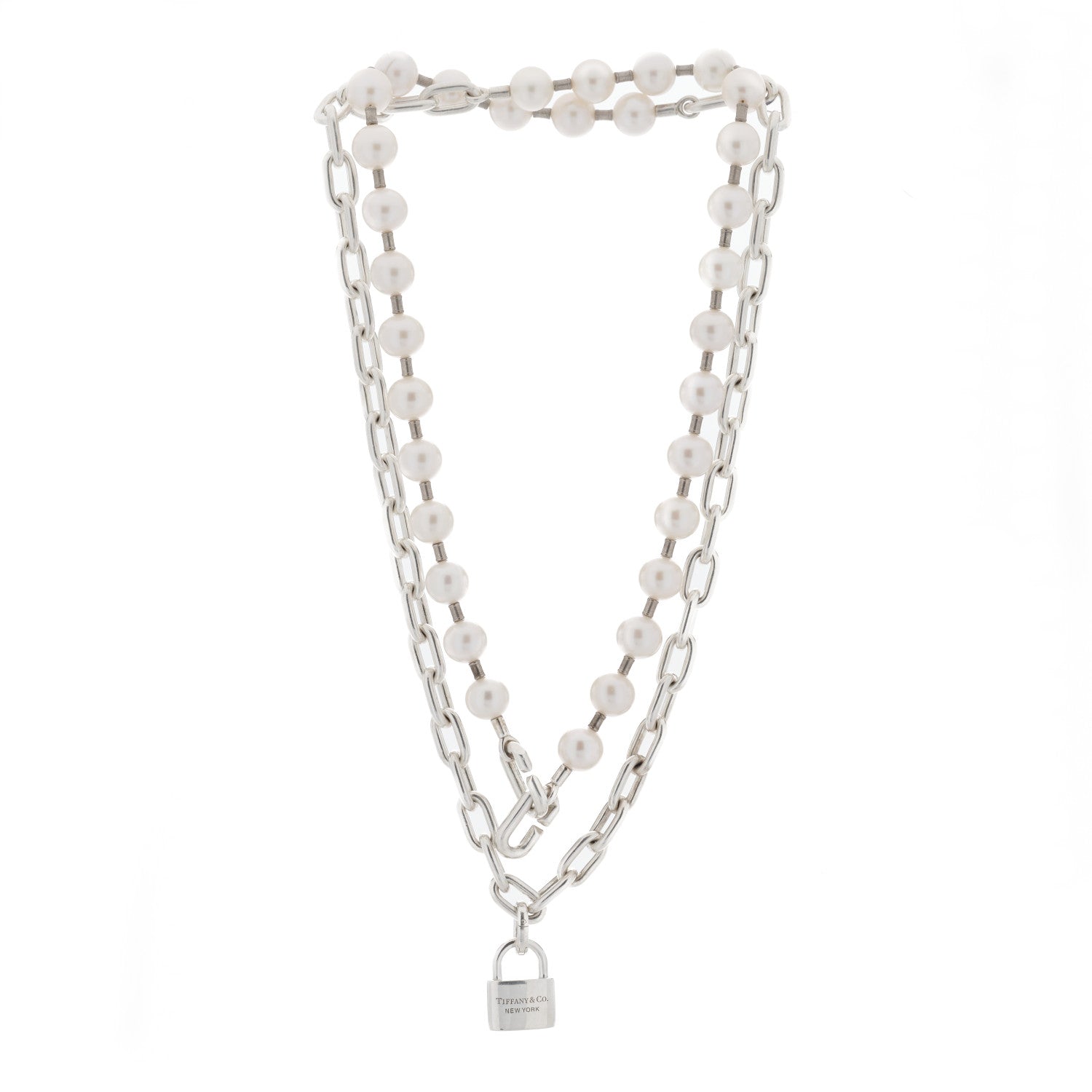 Tiffany Sterling Silver Pearl HardWear Lock Necklace 1 of 6