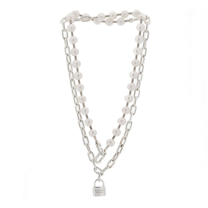 Tiffany Sterling Silver Pearl HardWear Lock Necklace 1 of 6