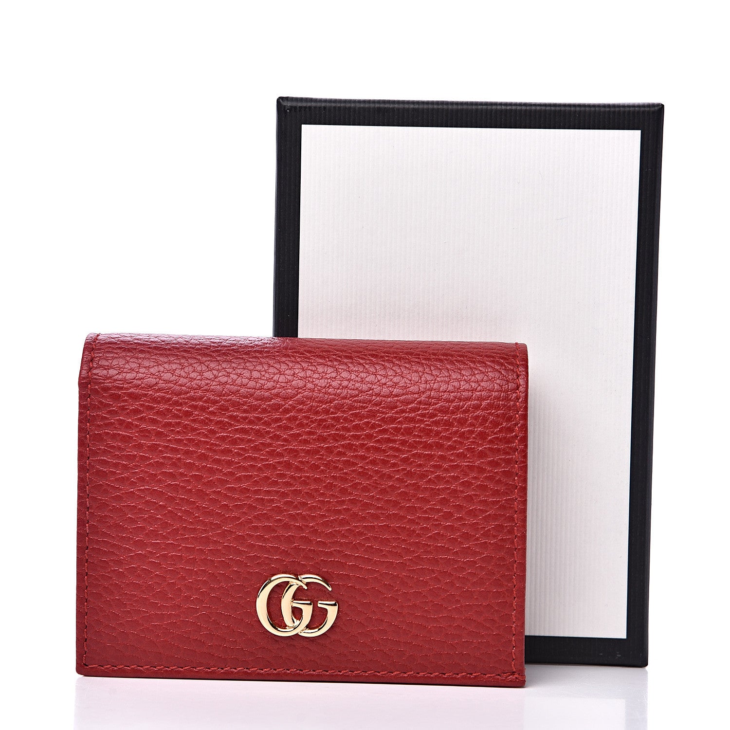Gucci Pebbled Calfskin GG Marmont Card Case Hibiscus Red 7 of 7