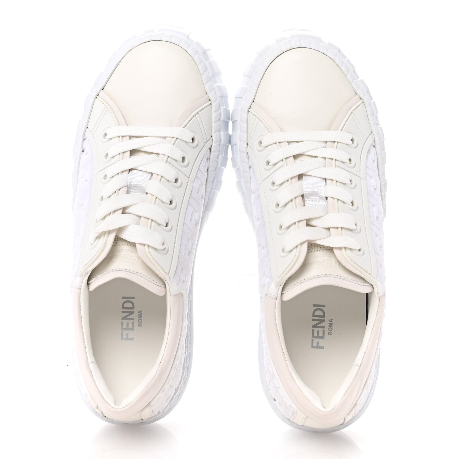 Fendi Velvet FF Calfskin Womens Fendi Force Low Top Sneakers 39.5 White 2 of 10