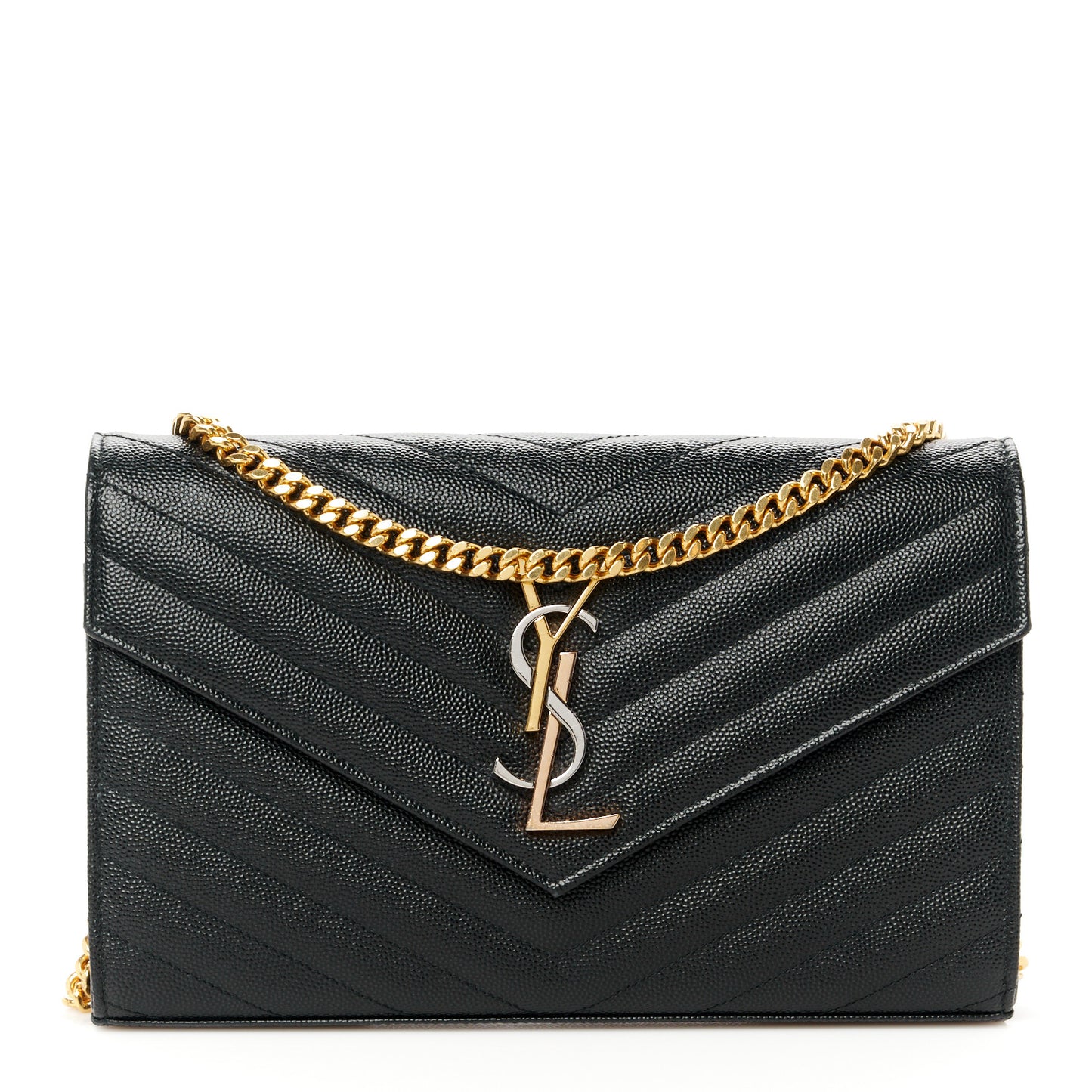 Grain De Poudre Matelasse Chevron Monogram Chain Wallet Black