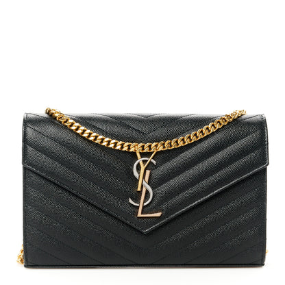Saint Laurent Grain De Poudre Matelasse Chevron Monogram Chain Wallet Black 1 of 10