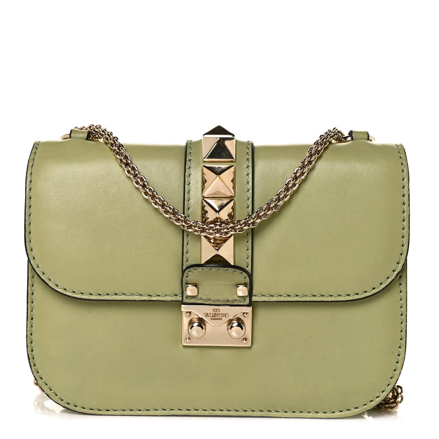 Vitello Small Glam Lock Rockstud Flap Green