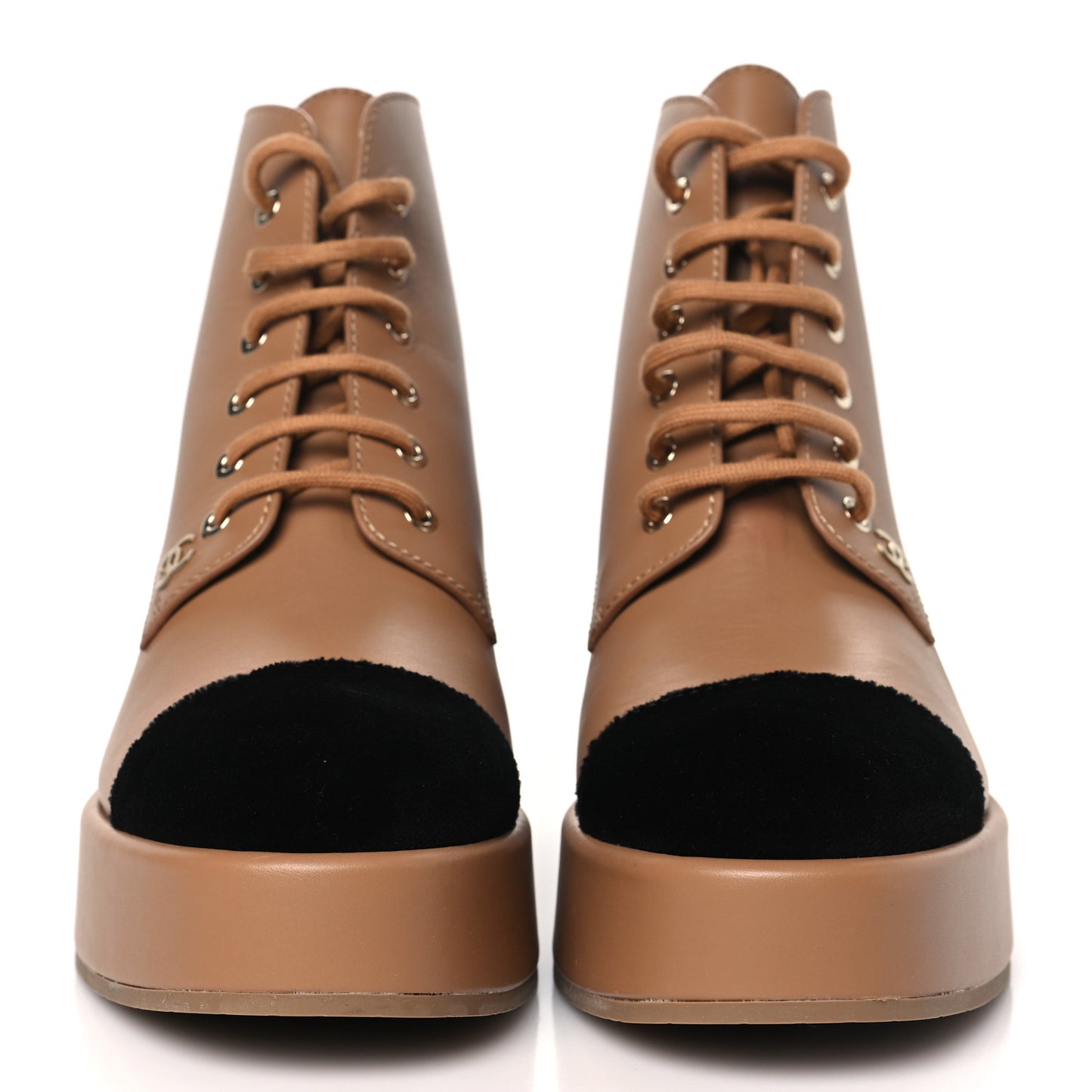 Calfskin Velvet CC Cap Toe Boots 40 Beige Black