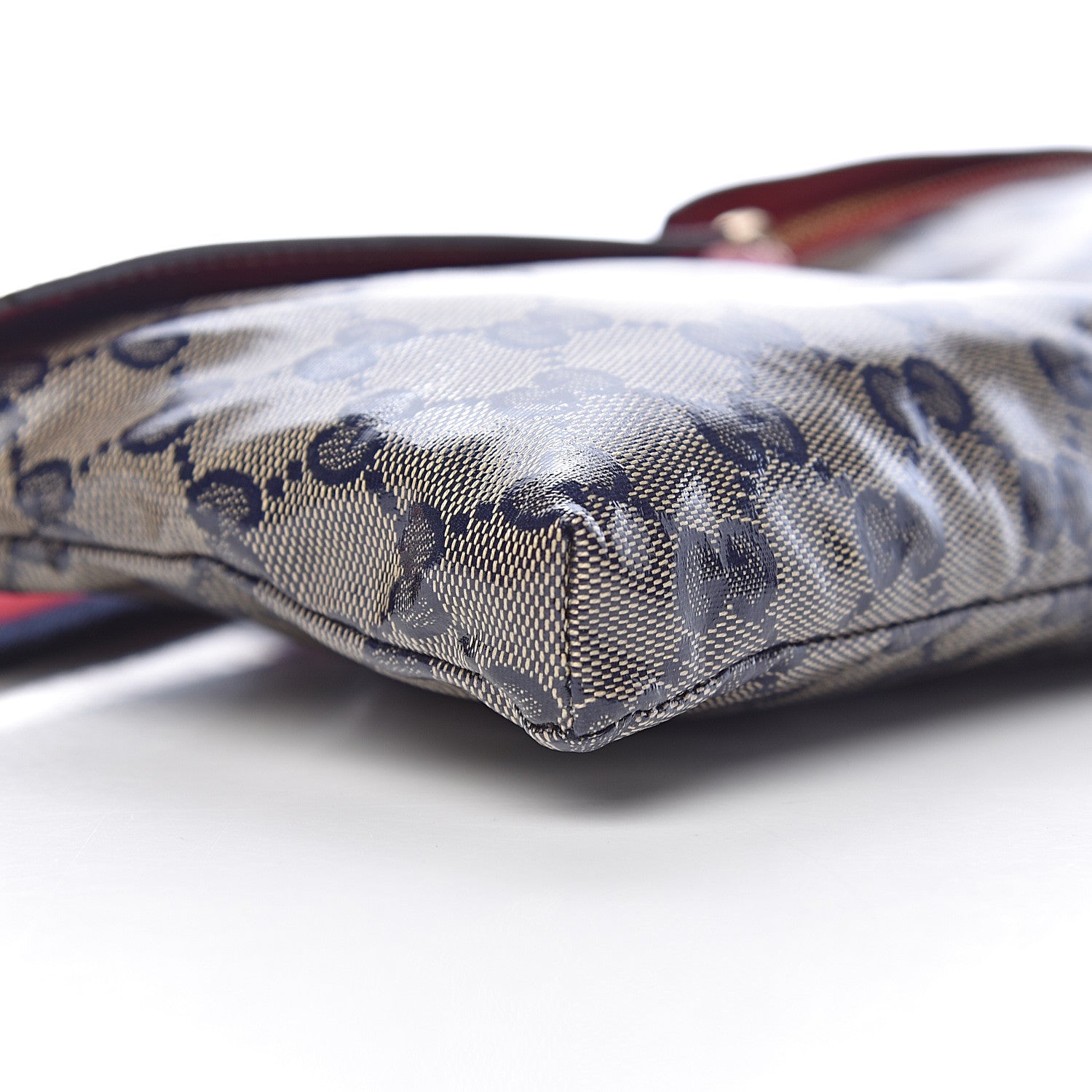 Gucci Crystal Monogram Web Double Pocket Belt Bag Navy Red 9 of 10