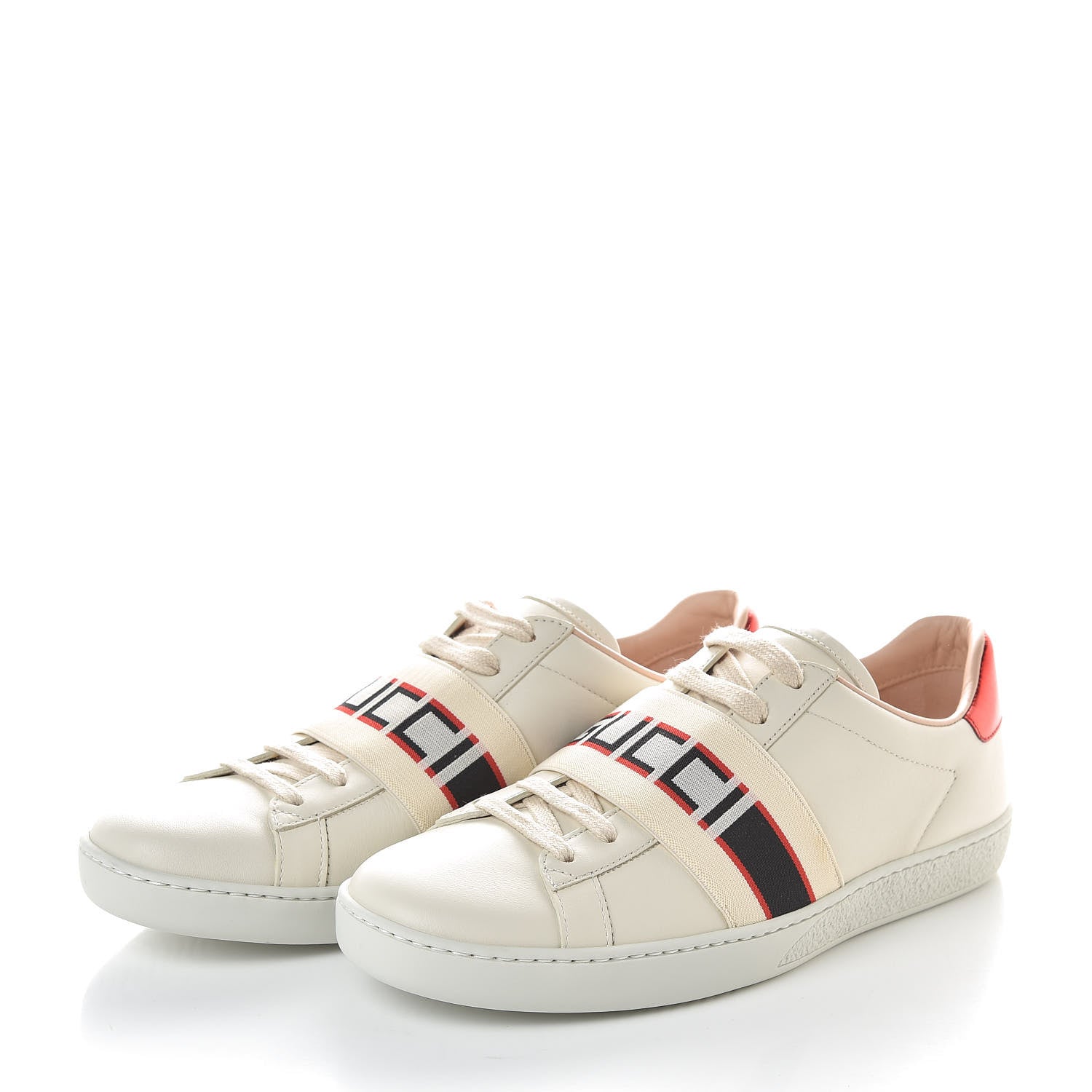 Gucci Calfskin Stripe Womens New Ace Sneakers 39 New Mystic White Ecru Red Flame 3 of 9