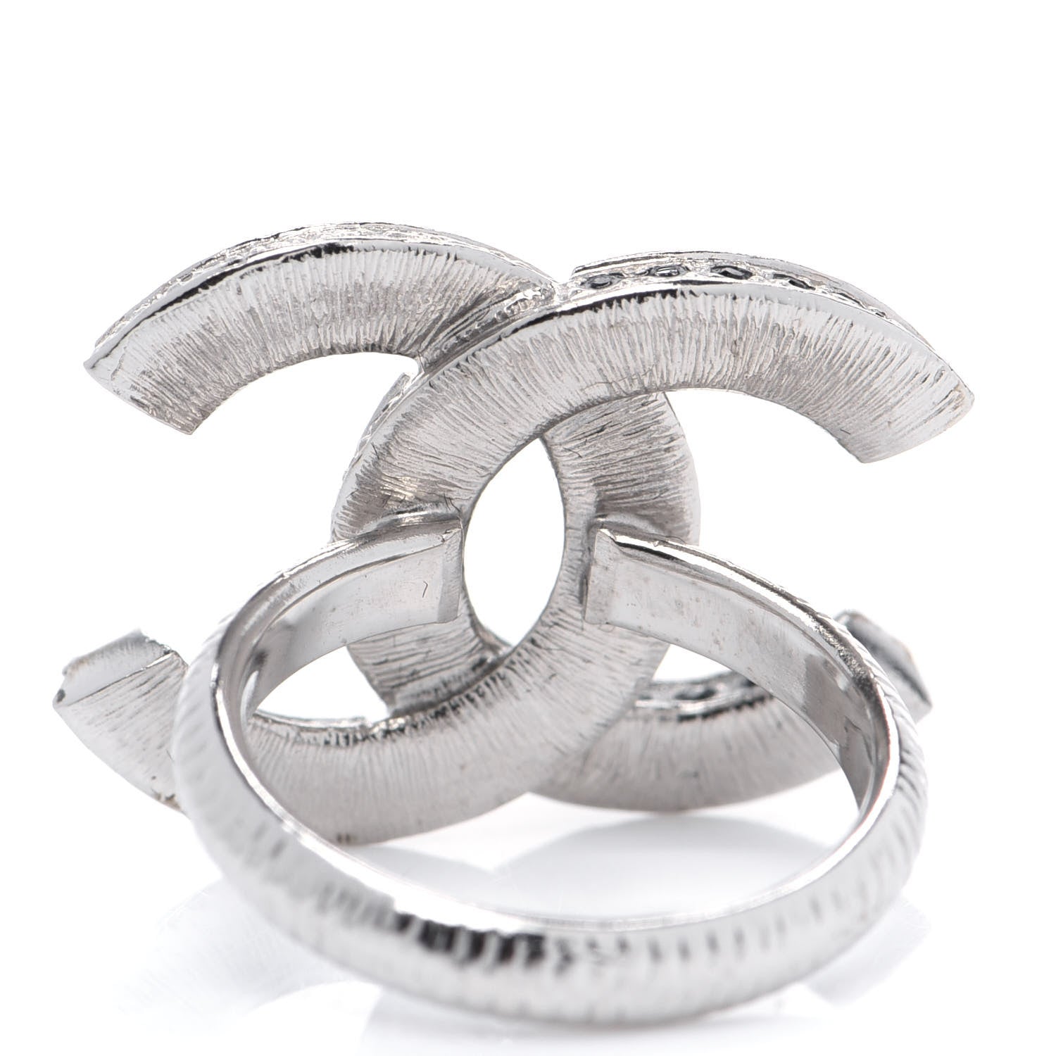 Chanel Crystal CC Ring 6 Silver Black 5 of 6