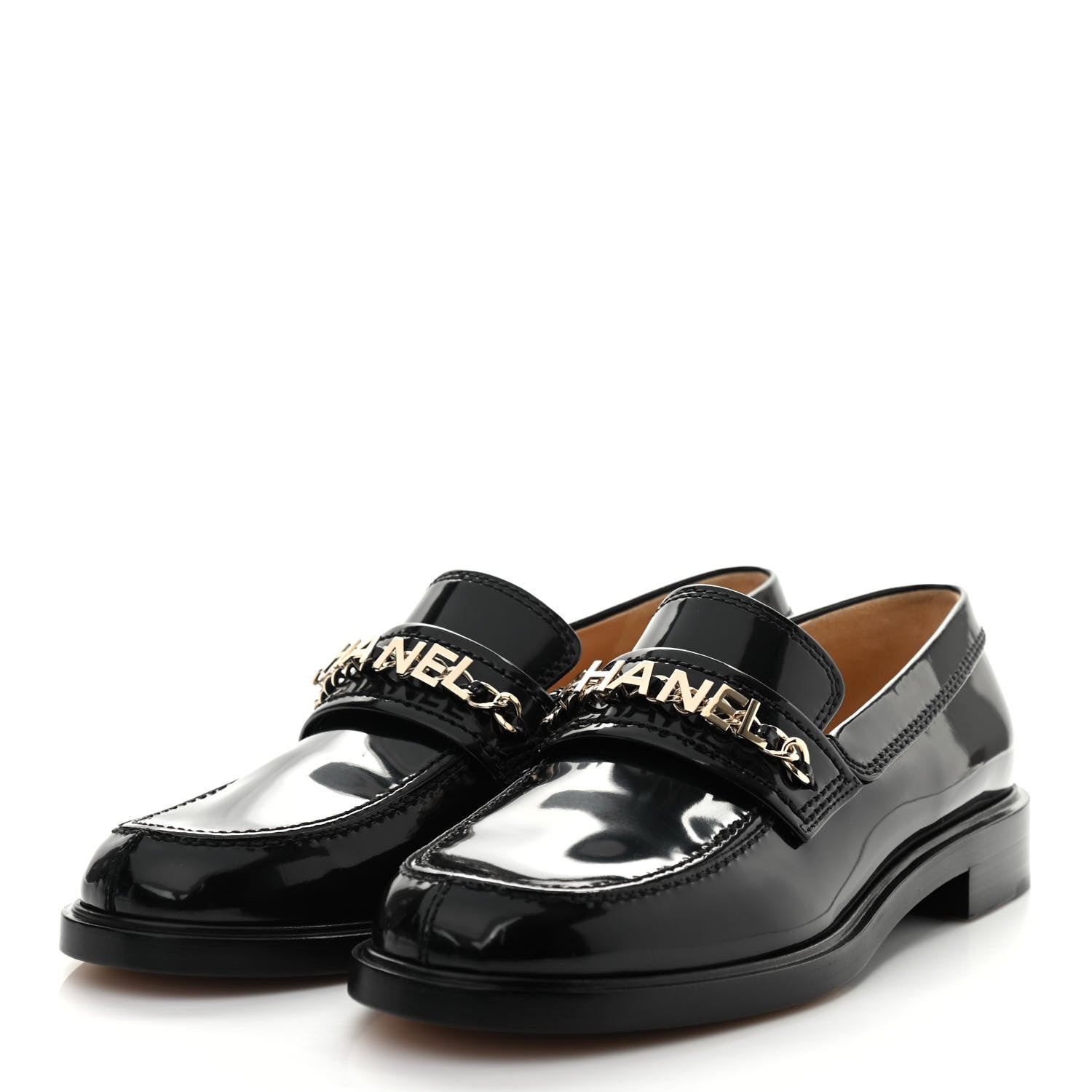 Chanel Shiny Calfskin Logo Loafers 39.5 Black 3 of 8