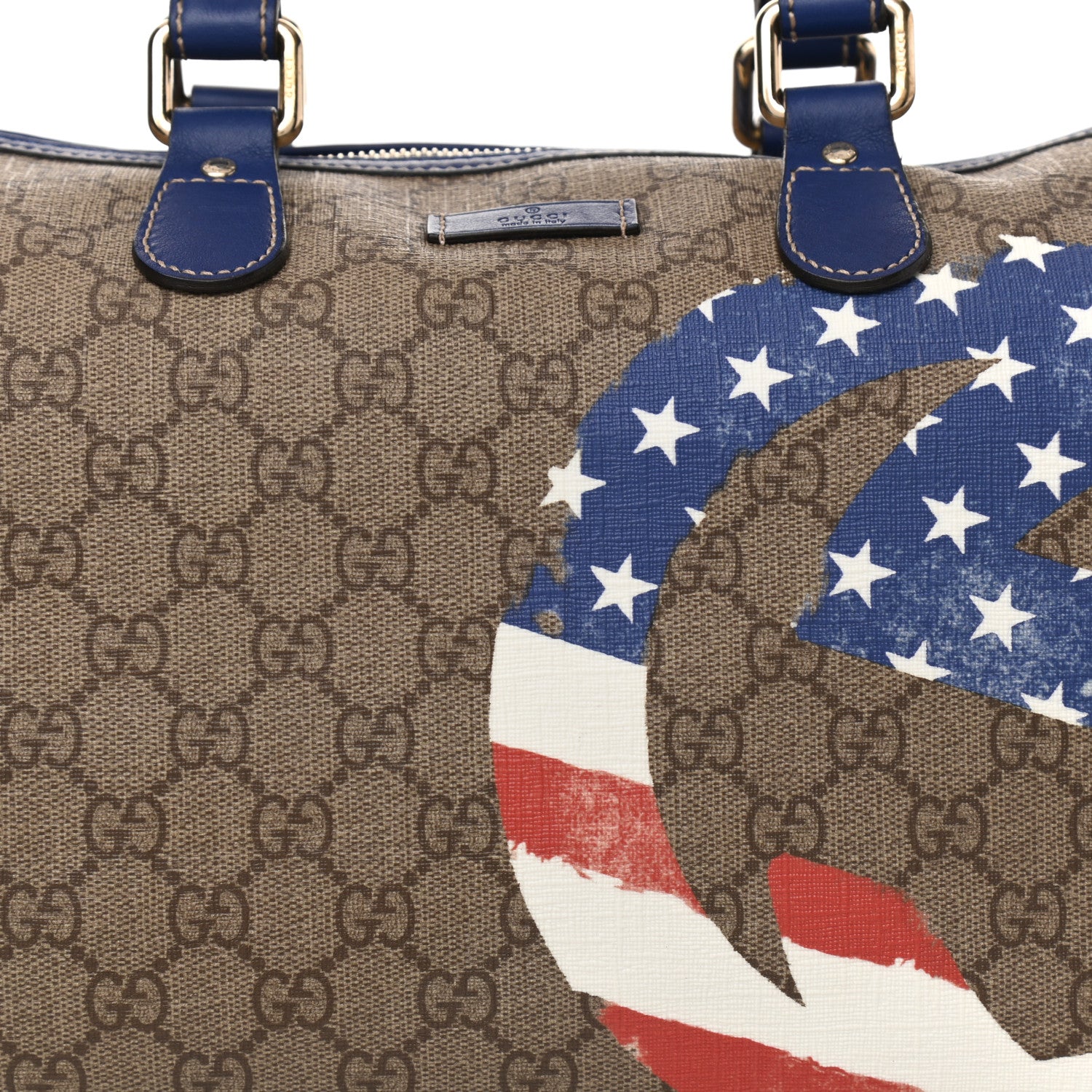 Gucci GG Plus Monogram Medium Boston USA Flag Unicef Duffle Blue 8 of 9