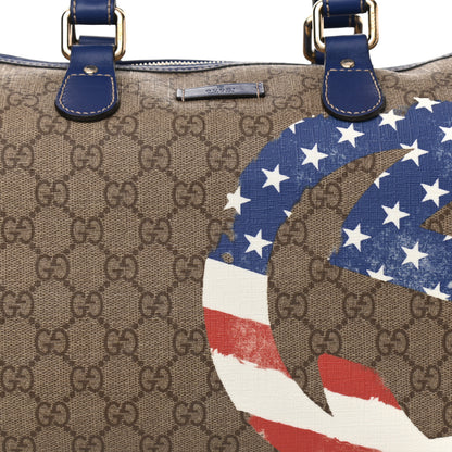 Gucci GG Plus Monogram Medium Boston USA Flag Unicef Duffle Blue 8 of 9