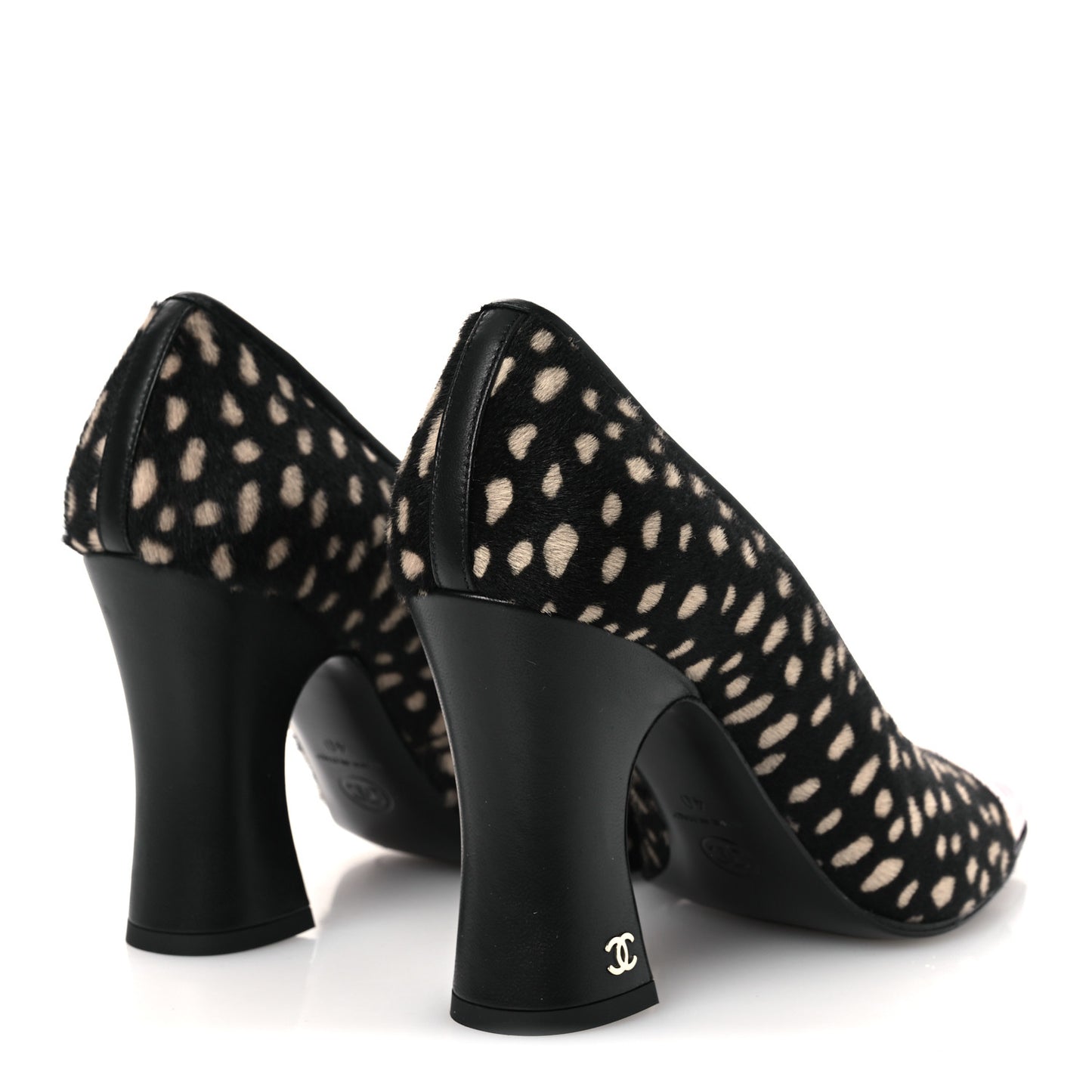 Pony Hair Lambskin Patent Cap Toe Pumps 40 Black White Dark Red