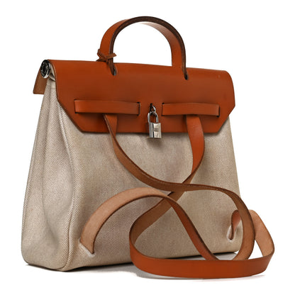 Hermes Toile Vache Calfskin Herbag 30 PM Backpack Natural 2 of 17