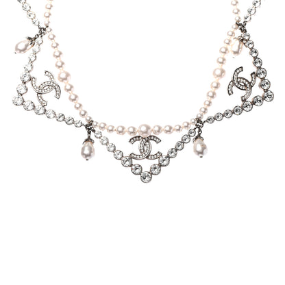 Chanel Crystal Pearl CC Choker Necklace Silver 1 of 5