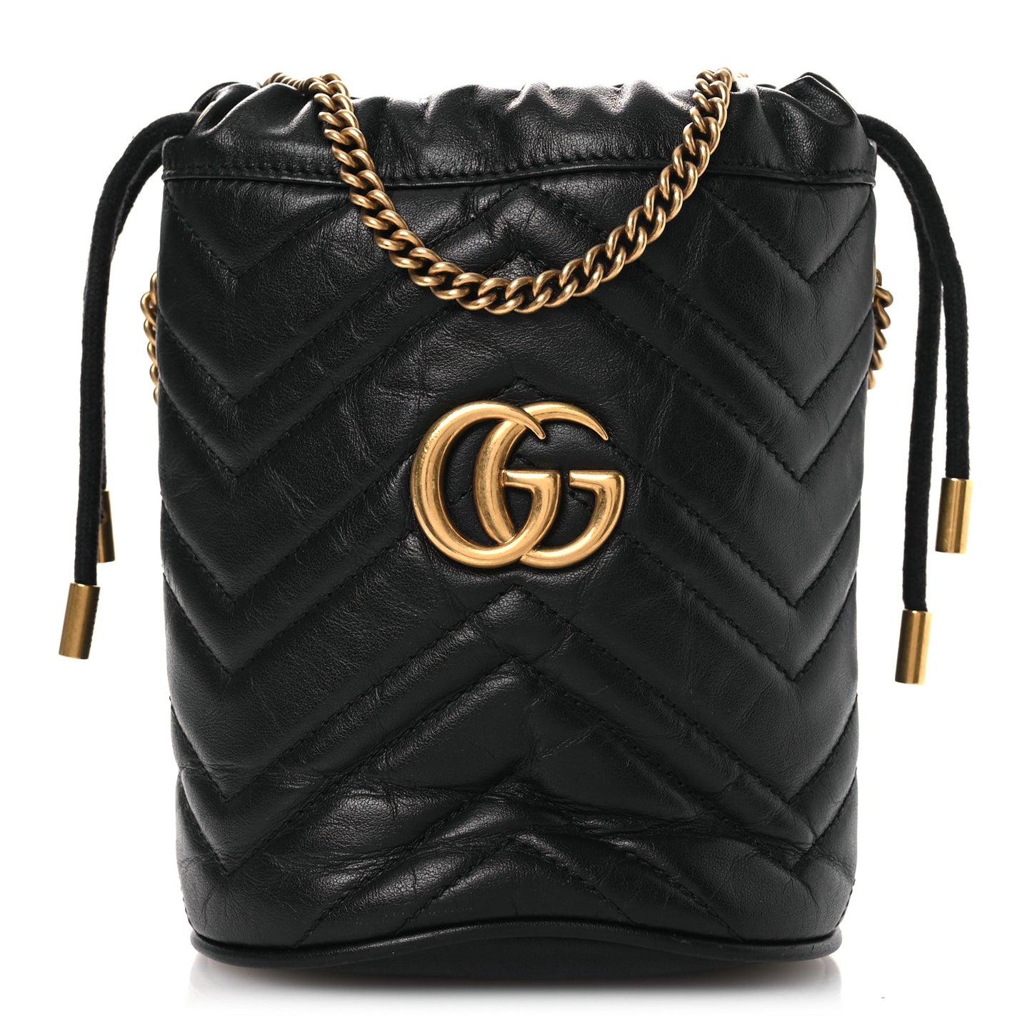 Calfskin Matelasse Mini GG Marmont 2.0 Bucket Bag Black