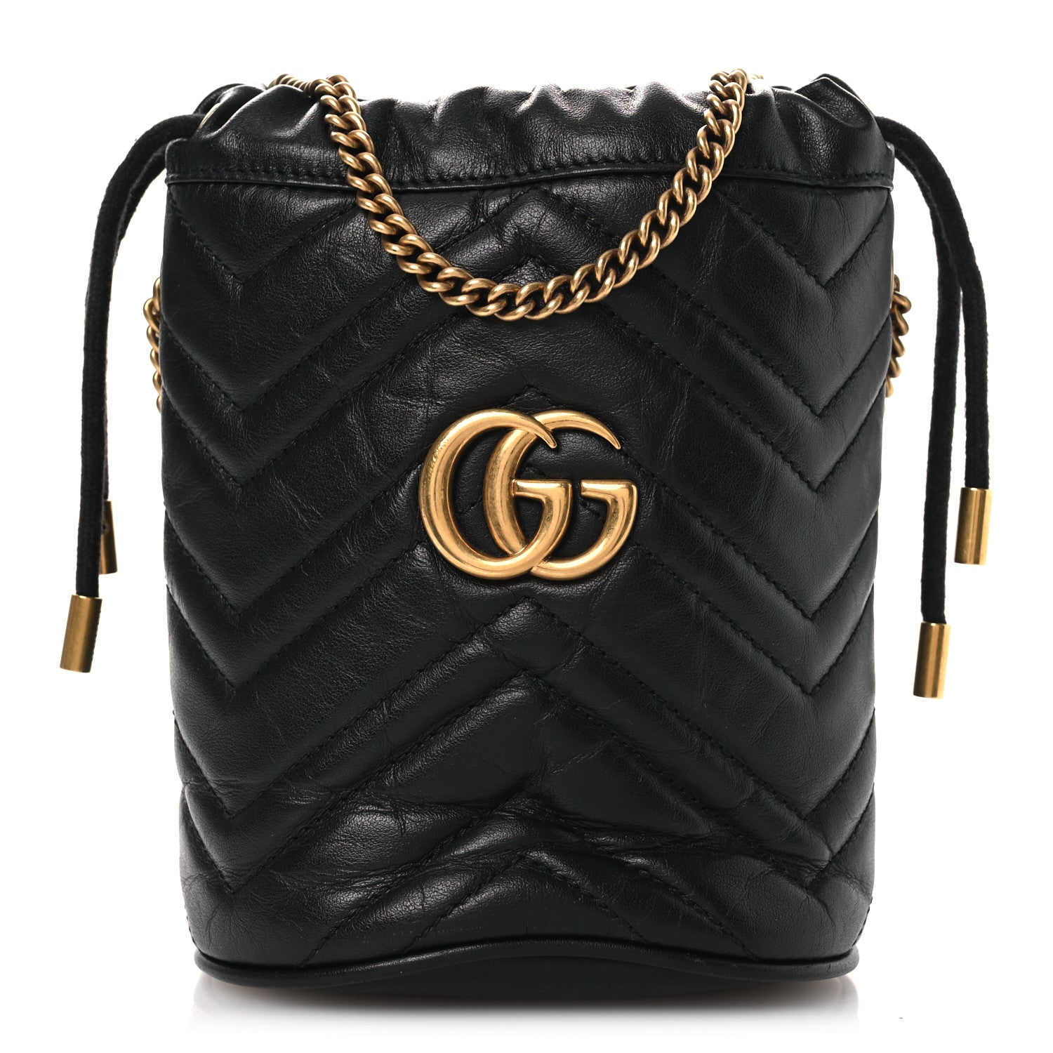 Gucci Calfskin Matelasse Mini GG Marmont 2.0 Bucket Bag Black 1 of 11
