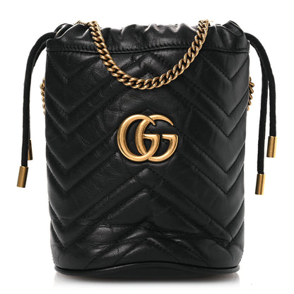 Gucci Calfskin Matelasse Mini GG Marmont 2.0 Bucket Bag Black 1 of 11