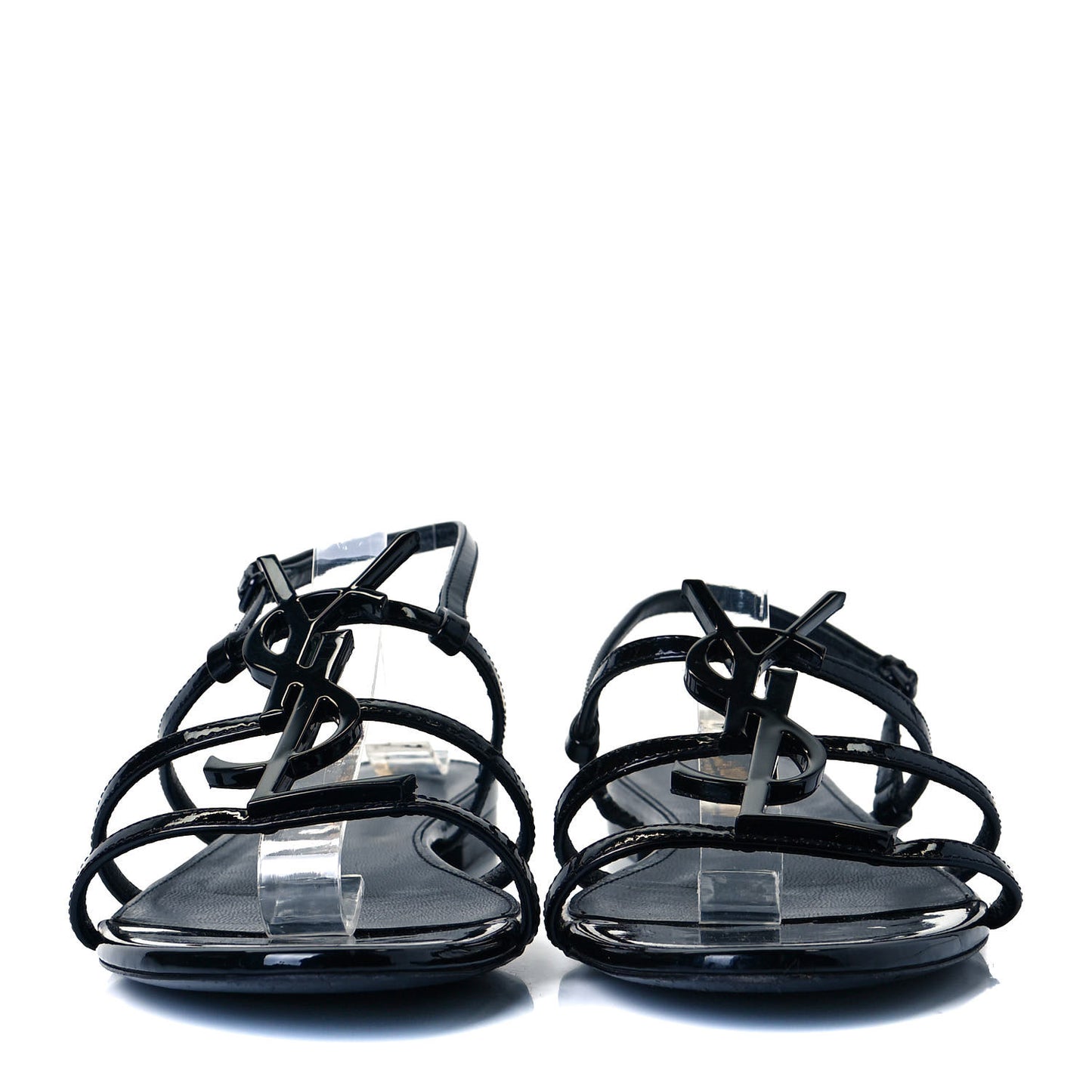 Patent Calfskin Cassandra Monogram Sandals 38.5 Black
