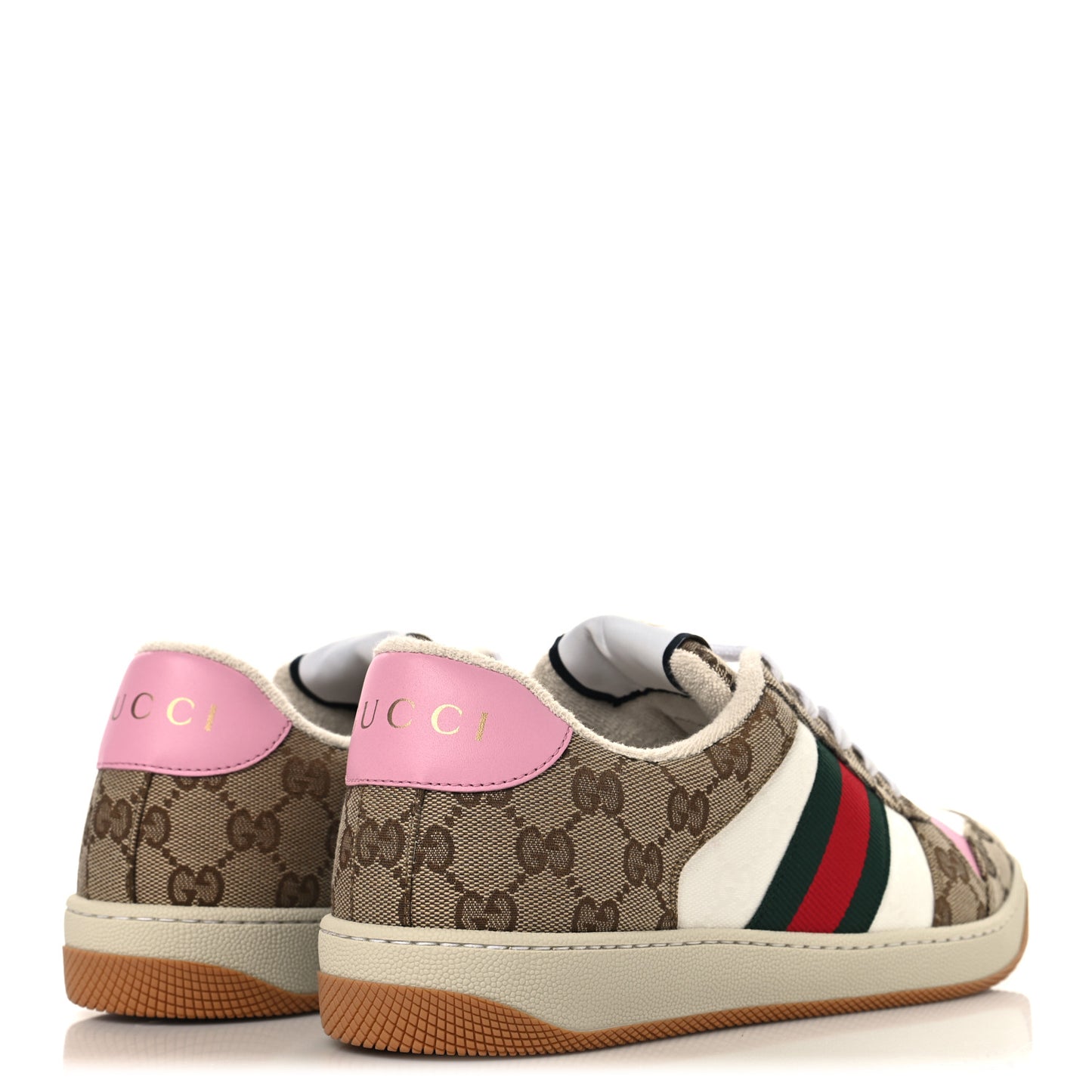 Lame GG Monogram Nubuck Web Screener Sneakers 40 Beige Ebony Pink