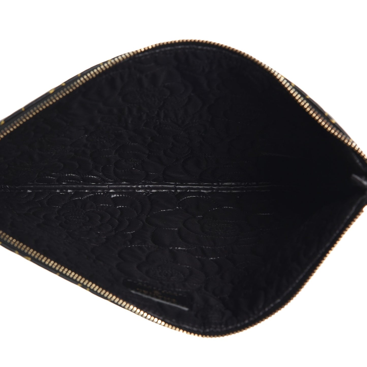 Lambskin Camellia Embossed Medium Cosmetic Case Black Gold