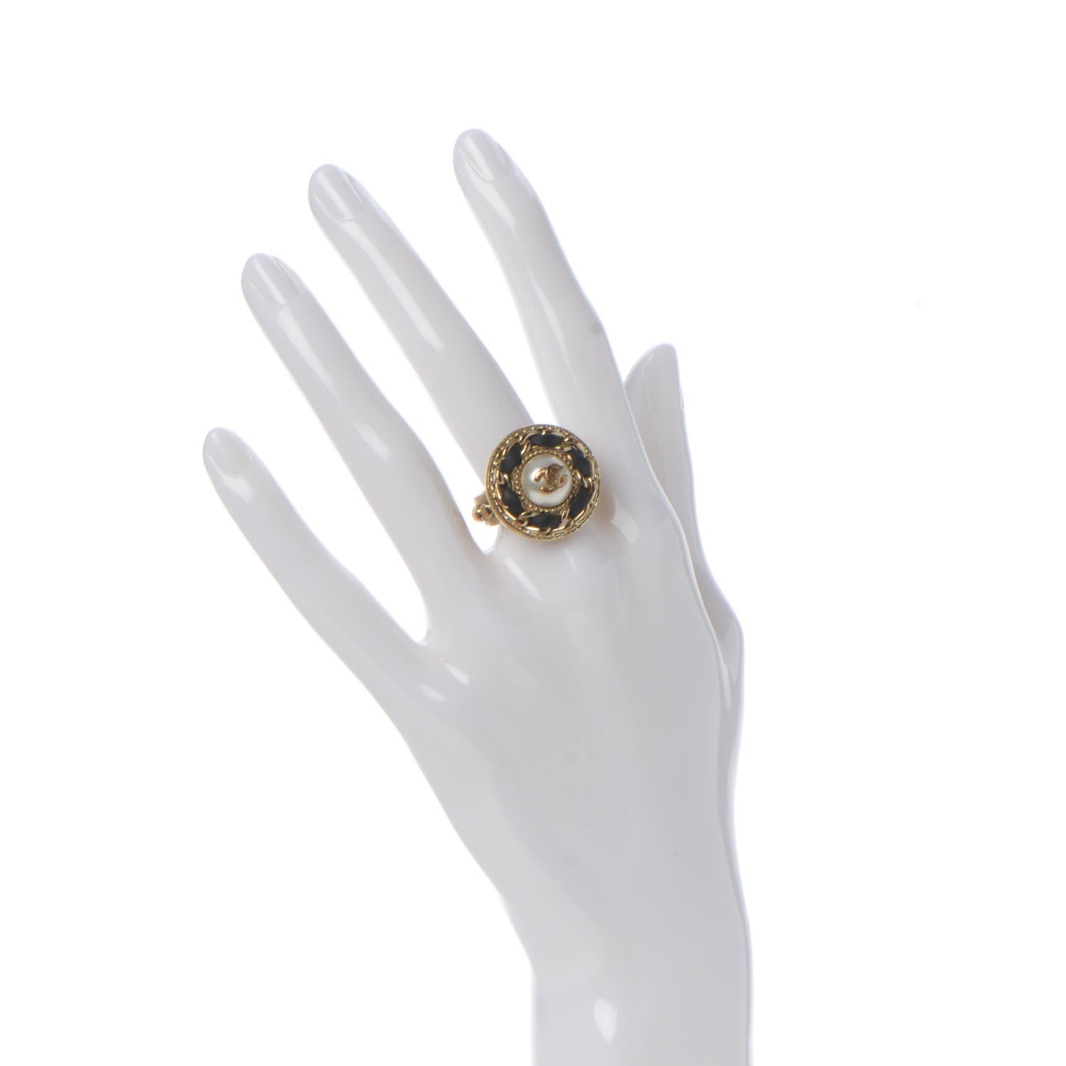 Chanel Pearl Lambskin CC Chain Ring Gold 6.5 2 of 5