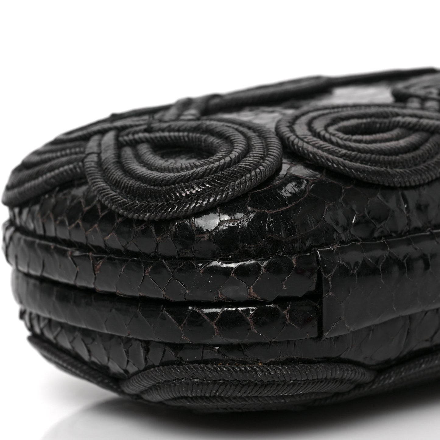 Snakeskin Passamaneria Woven Knot Clutch Black