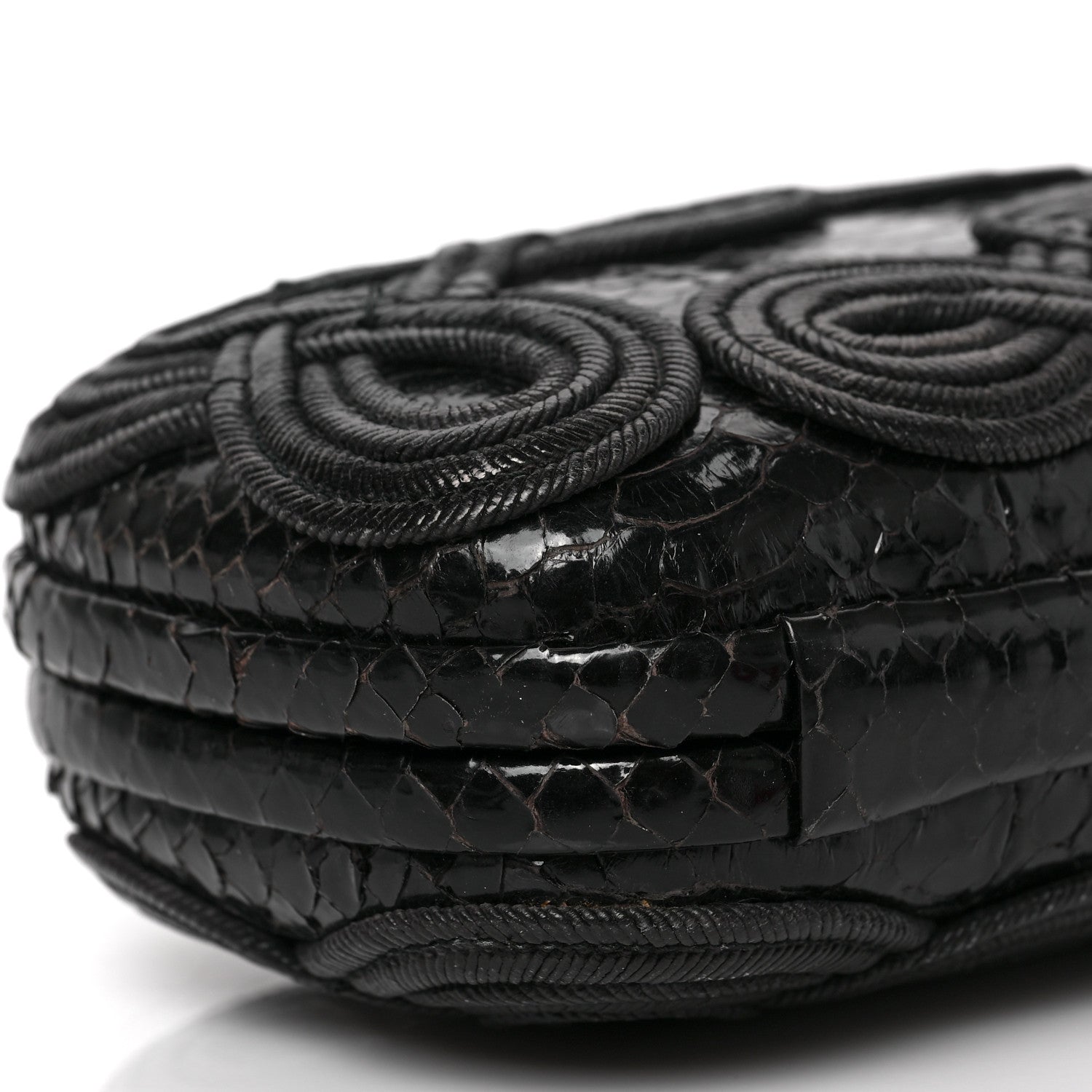 Bottega Veneta Snakeskin Passamaneria Woven Knot Clutch Black 7 of 8