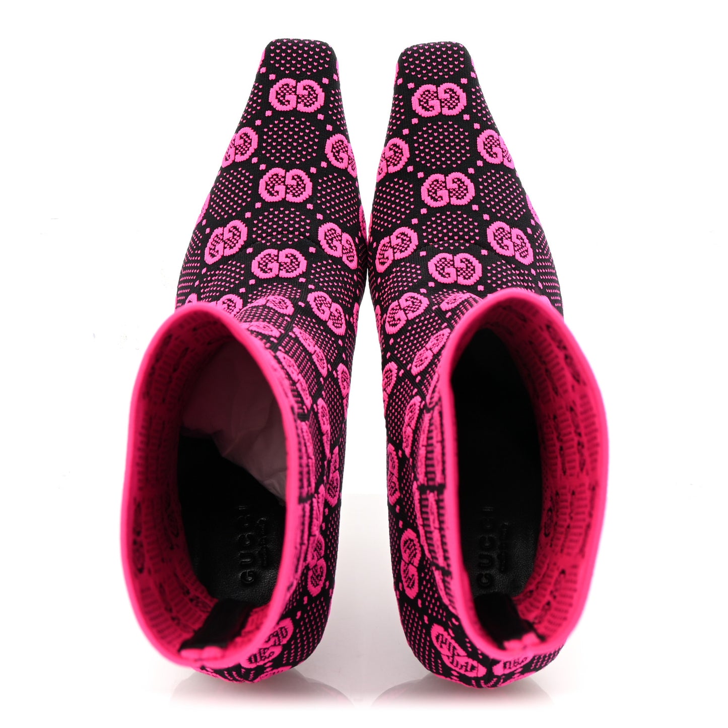 Technical Jersey Knit GG Monogram Square G 75mm Ankle Boots 38.5 Black Neon Fucsia