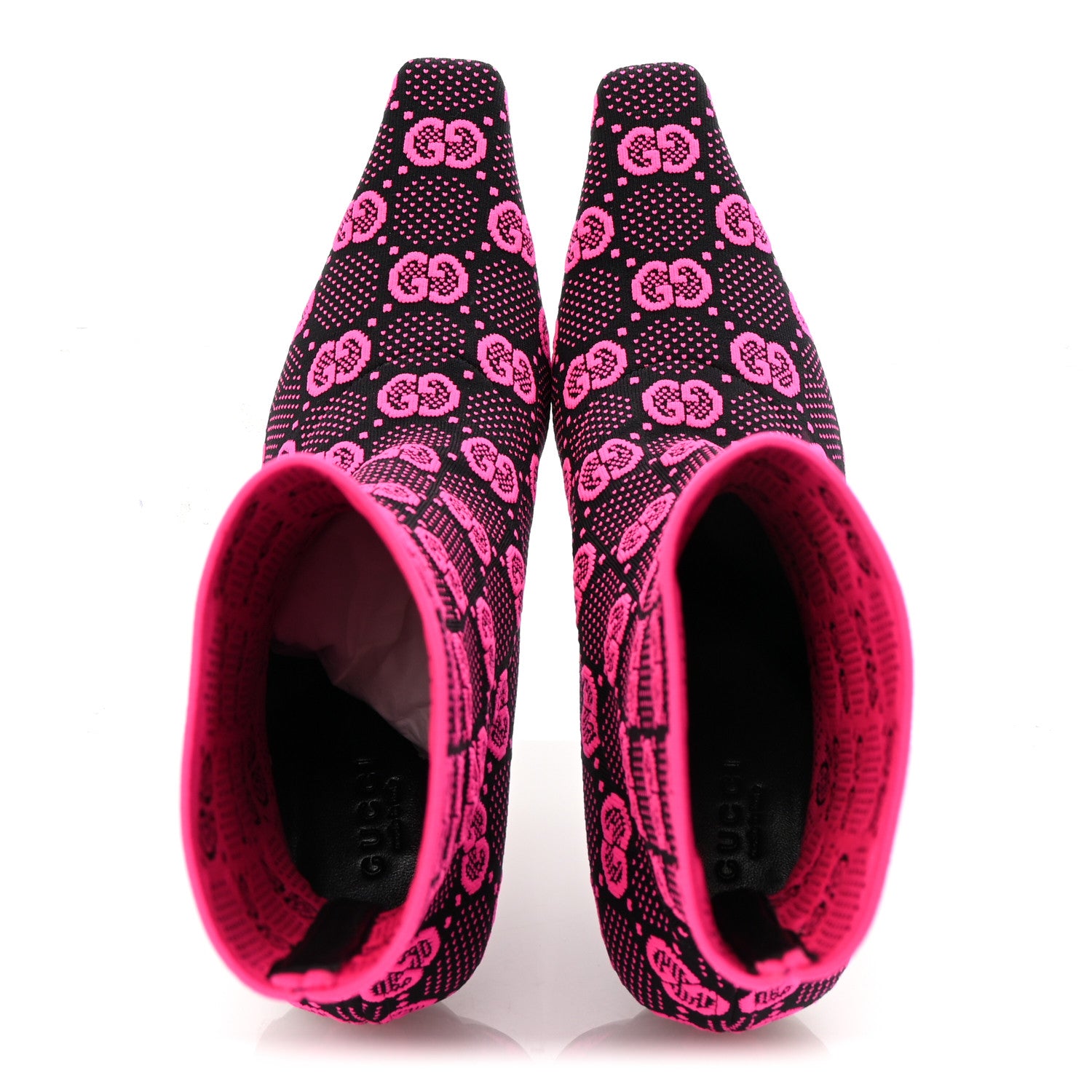 Gucci Technical Jersey Knit GG Monogram Square G 75mm Ankle Boots 38.5 Black Neon Fucsia 2 of 9