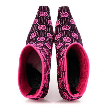 Gucci Technical Jersey Knit GG Monogram Square G 75mm Ankle Boots 38.5 Black Neon Fucsia 2 of 9