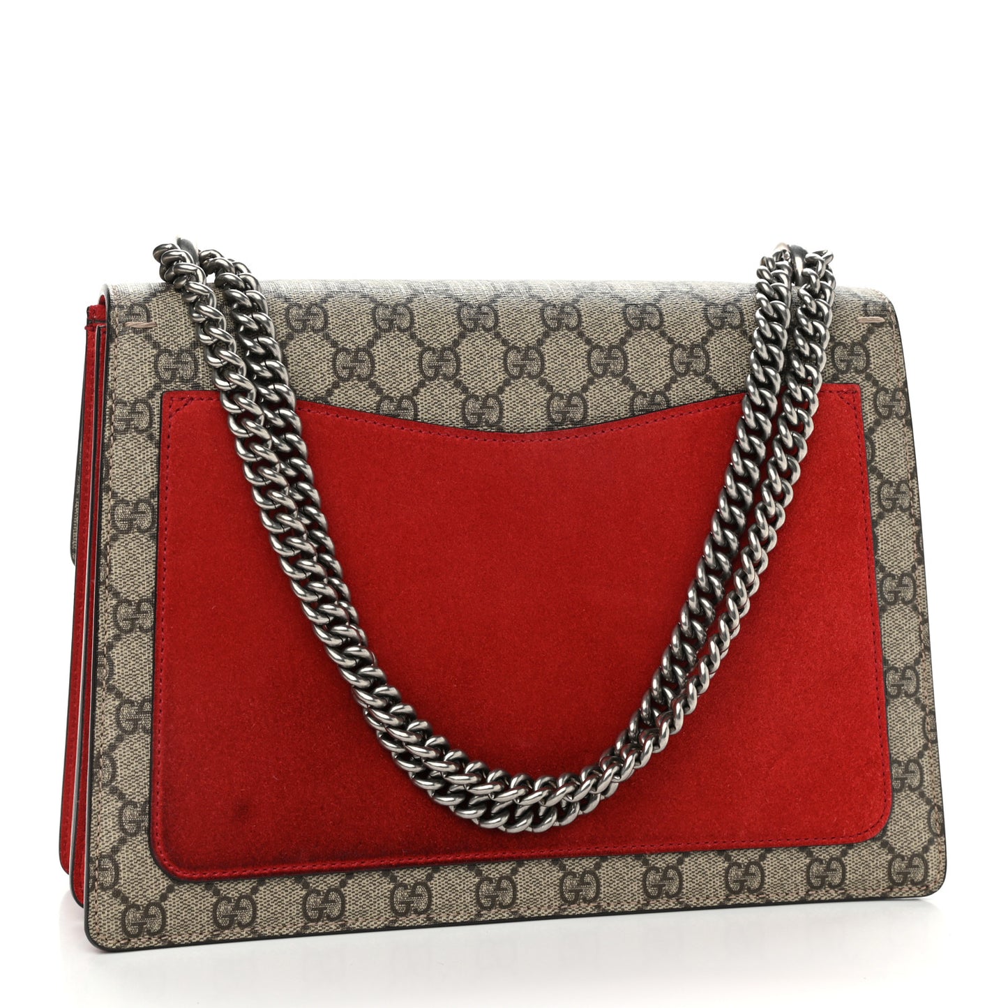 GG Supreme Monogram Suede Cudu Medium Dionysus Shoulder Bag Beige Ebony Vulcanic Red