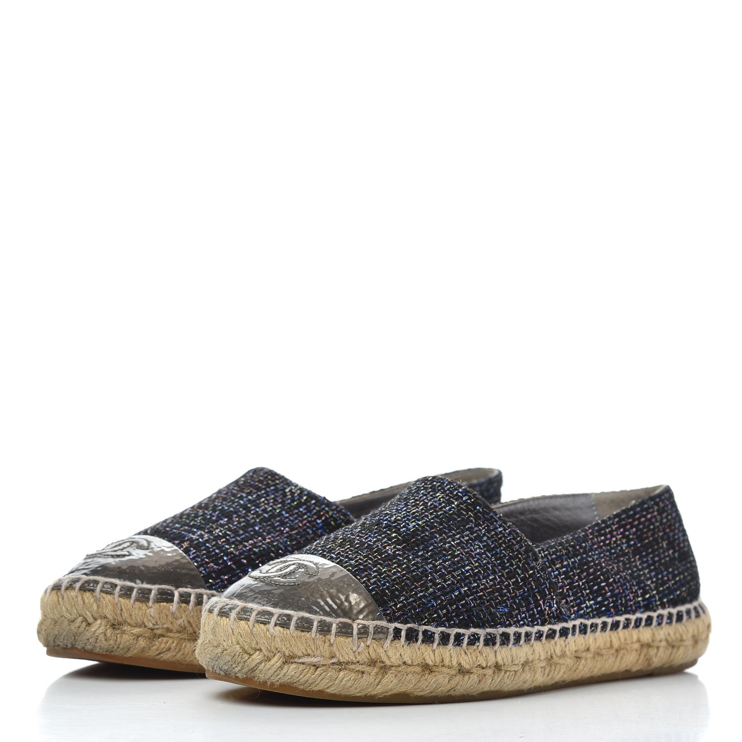 Chanel Tweed Patent Goatskin CC Espadrilles 36 Black Pink Yellow Silver 3 of 21